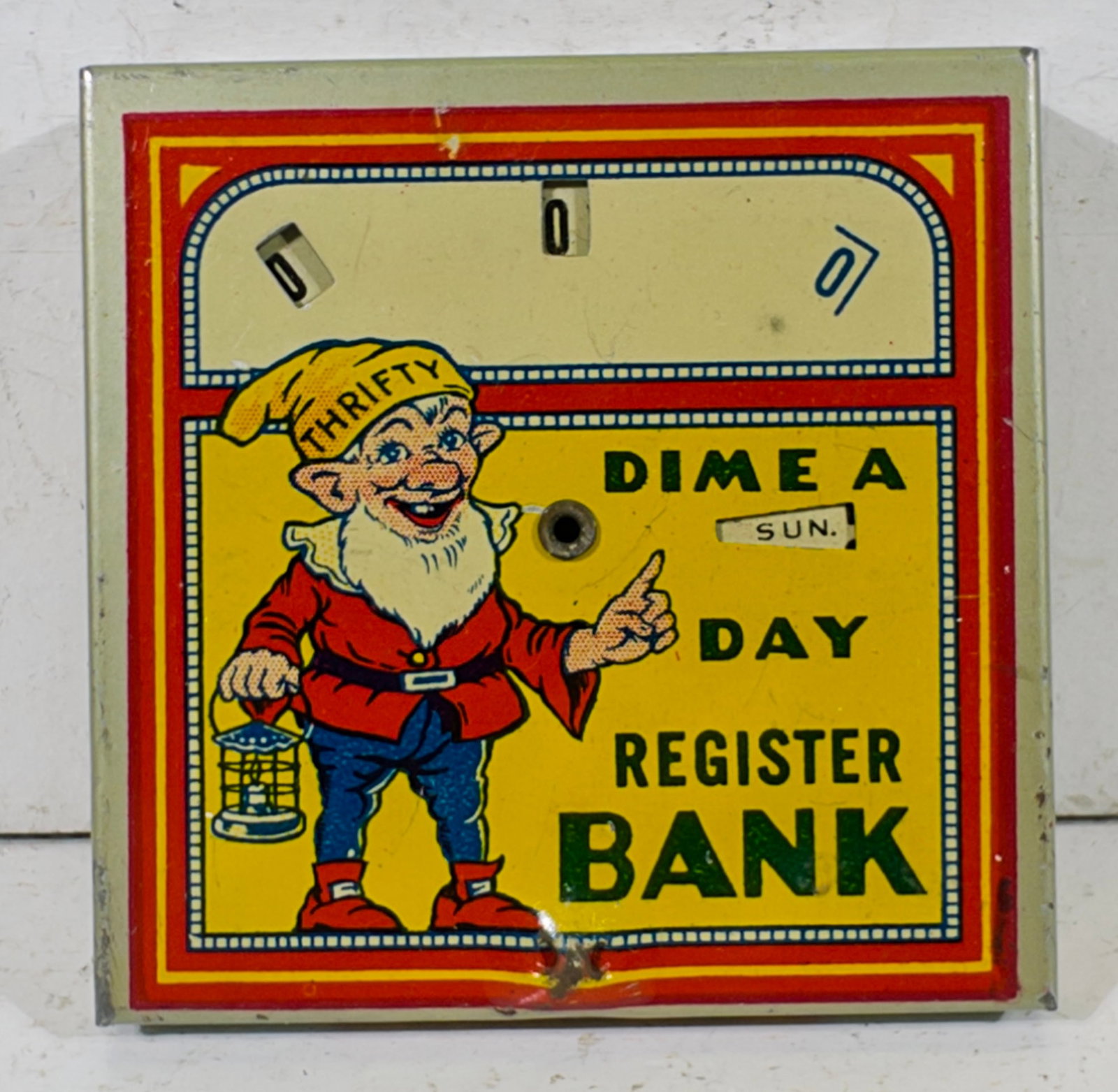 Thrifty Dime A Day Bank with Advertising