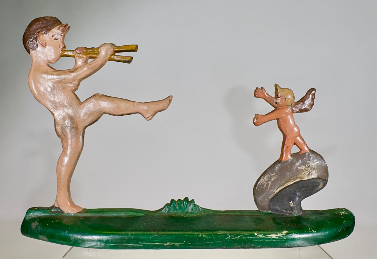 Pan and Nymph Cast Iron Doorstop - Very Scarce and Delicate: American 1920's - 9 1/4"T x 14"W