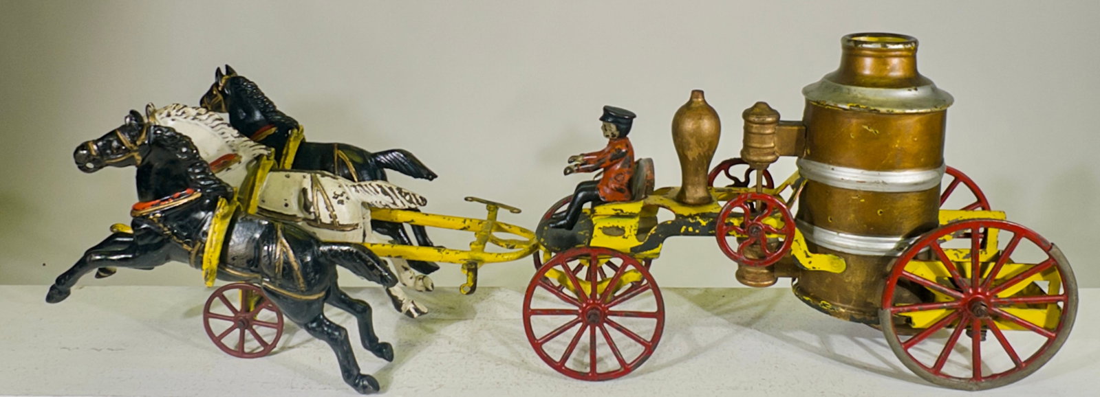 Three Horse Fire Pumper with Detachable Horses Cast Iron and Tin - Scarce (1 of 2)