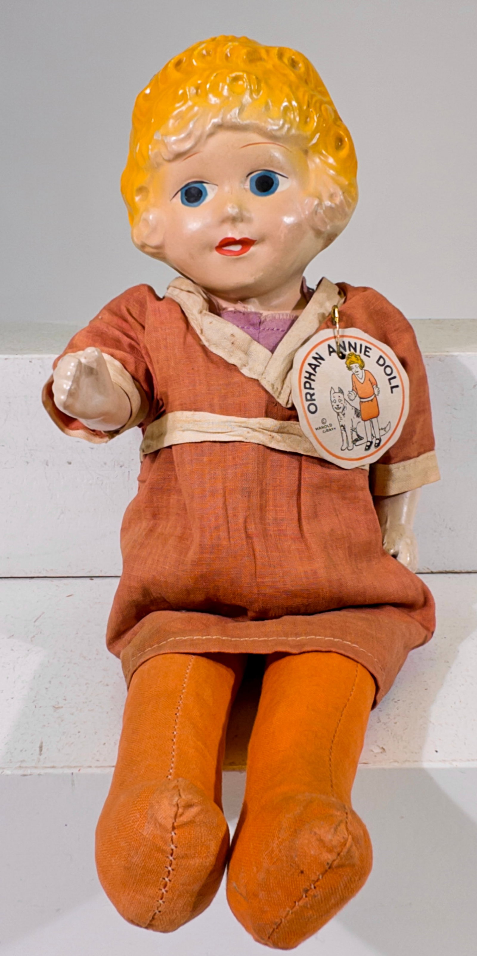 Orphan Annie Composition Doll: Made by Famous Artist Syndicals - American 1930 - 14"T
