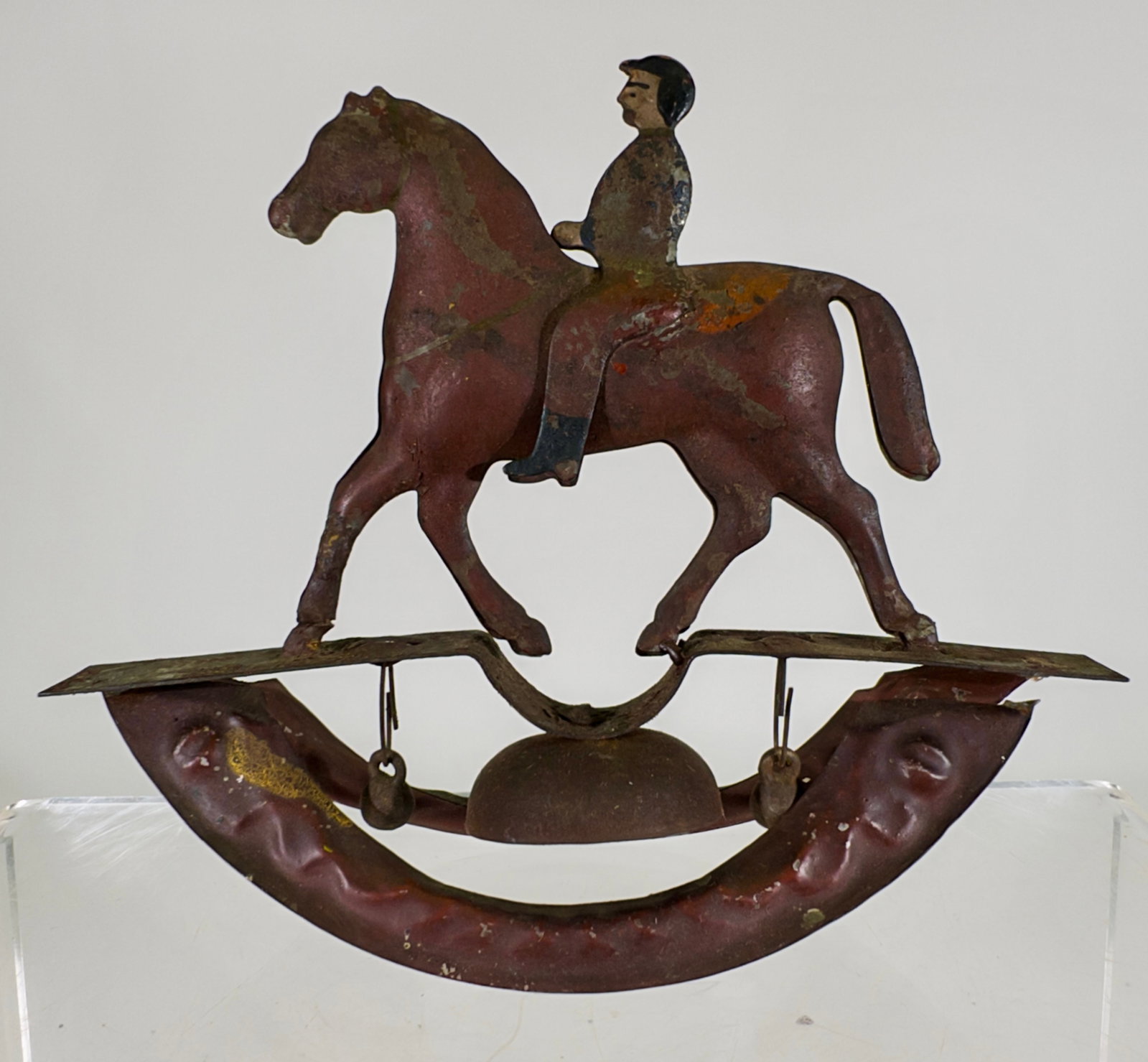 Horse and Jockey Rocking Bell Toy - Scarce: James Fallows and Co. - Philadelphia, 1890 - 7"W x 5 3/4"T
