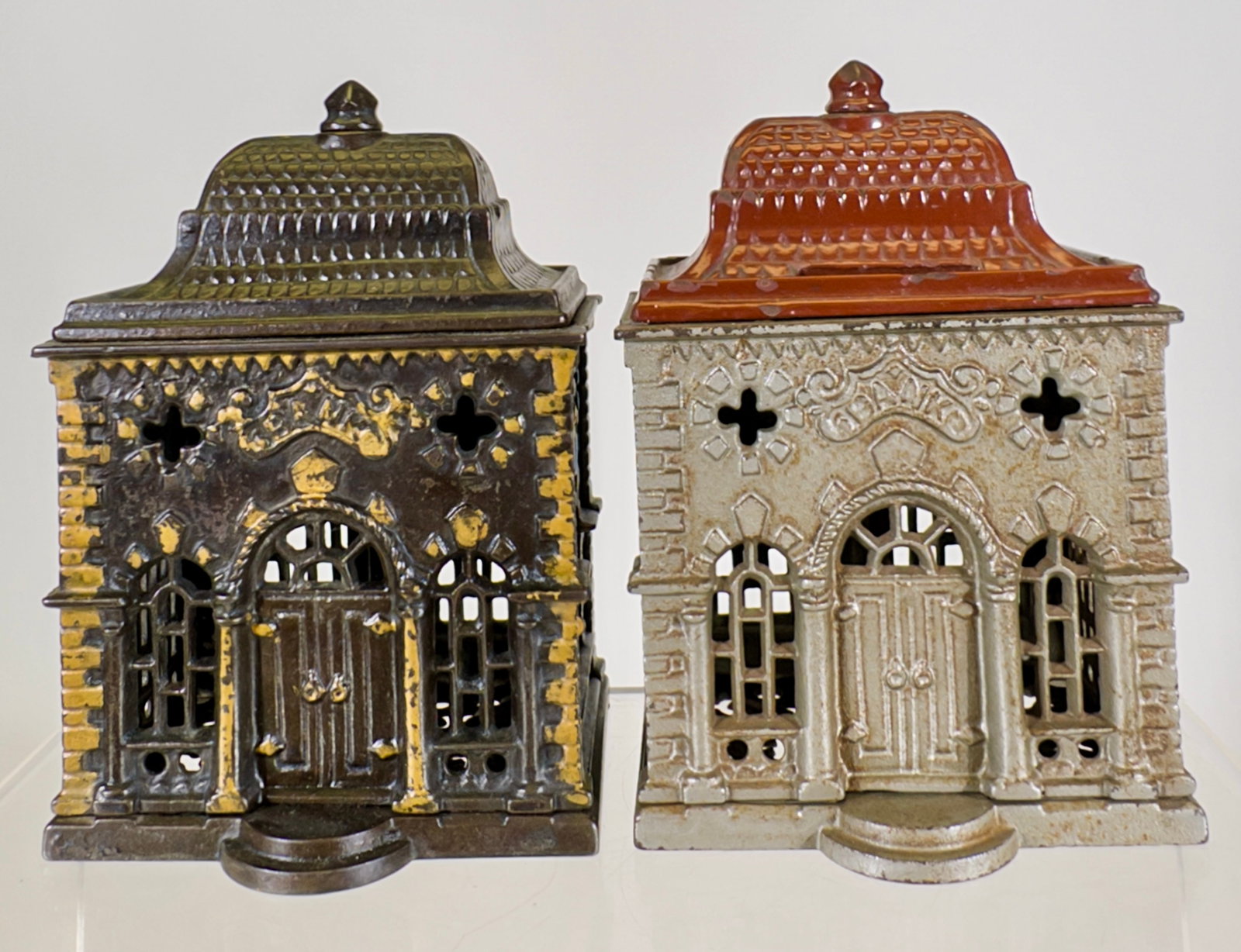 Two Roof Banks - One is Painted Silver with Brown Roof - Rare (1 of 2)
