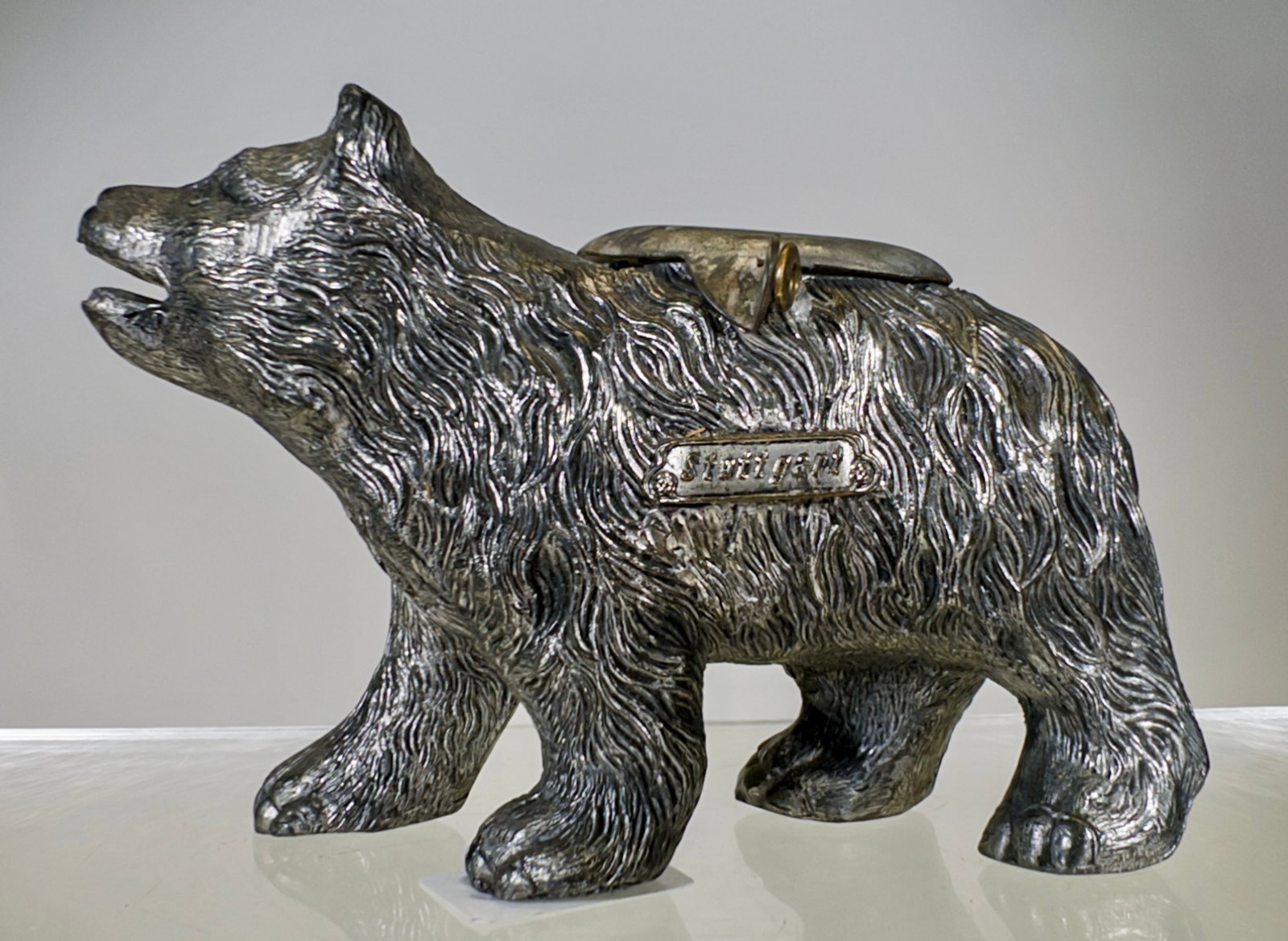 Silvered Lead Bear Bank - Souvenir for Stuttgart (1 of 2)