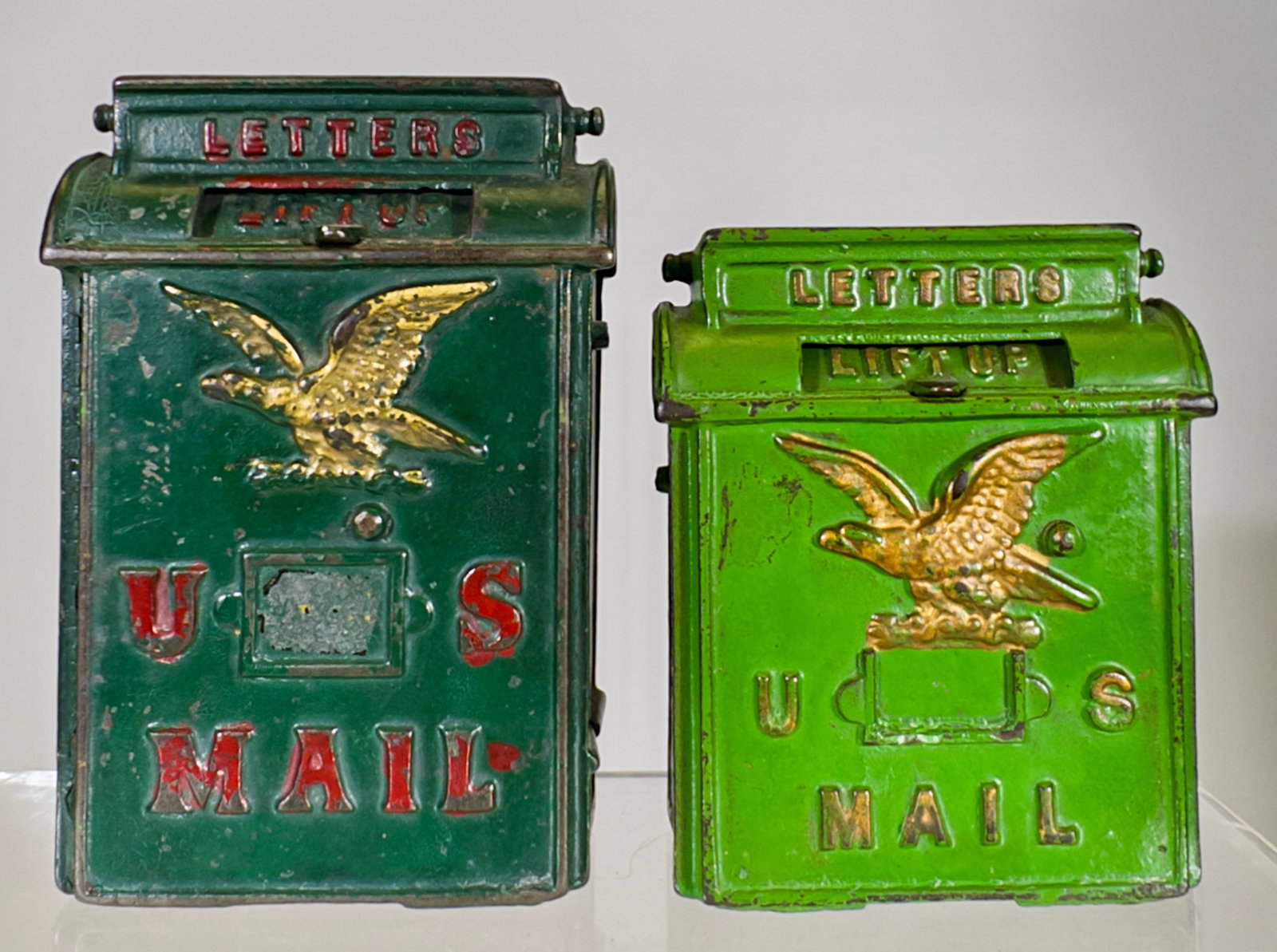 Two U.S. Mailbox Cast Iron Banks (1 of 2)
