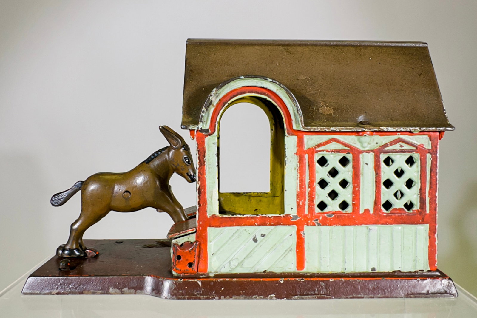 Mule Entering Barn - Green Version: J & E Stevens Co. - Cromwell, CT. 1880 - 8 1/2"L x 5 1/2"T