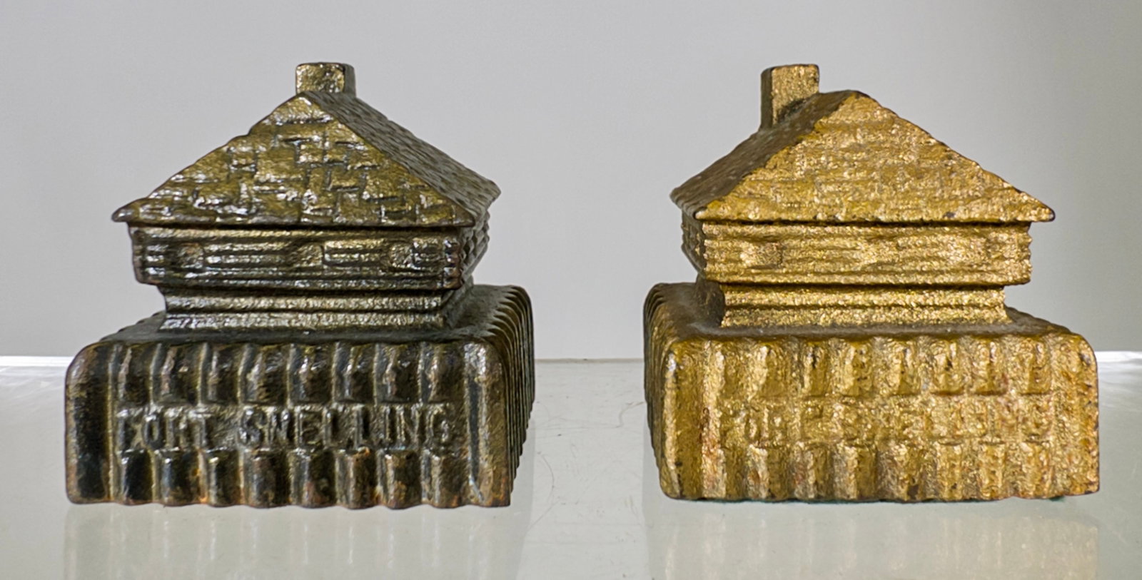 Two Fort Shelling Paperweights: American 1930 - 2 1/8"T
