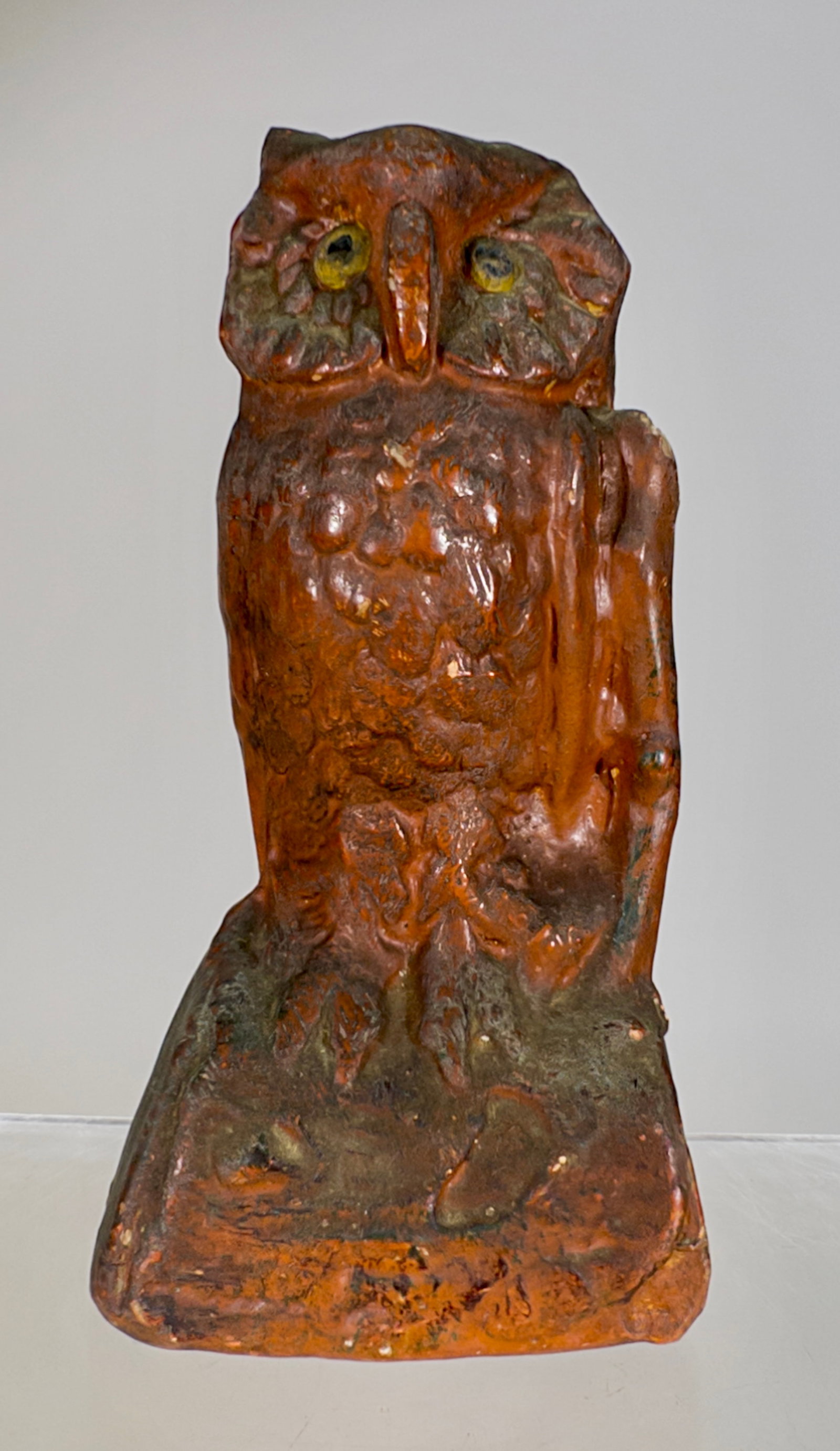 Redware Owl Bank: American 1890 - 6 3/4"T