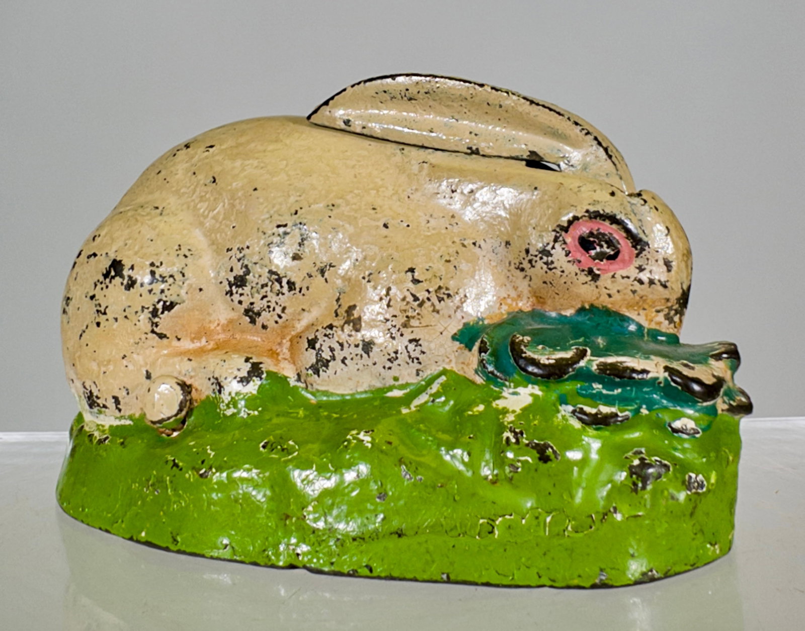 Rabbit in Cabbage Mechanical Bank: Kilgore Mfg. Co. - Westerville, OH. 1925 - 4 1/2"L