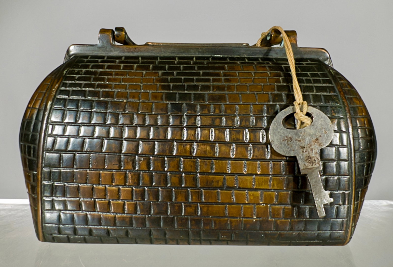 Satchel Cast Iron Bank - For Garfield Savings Bank: By National Brass Works - Cleveland, OH. 1905 - 5 3/8"L - Mike Henry Collection
