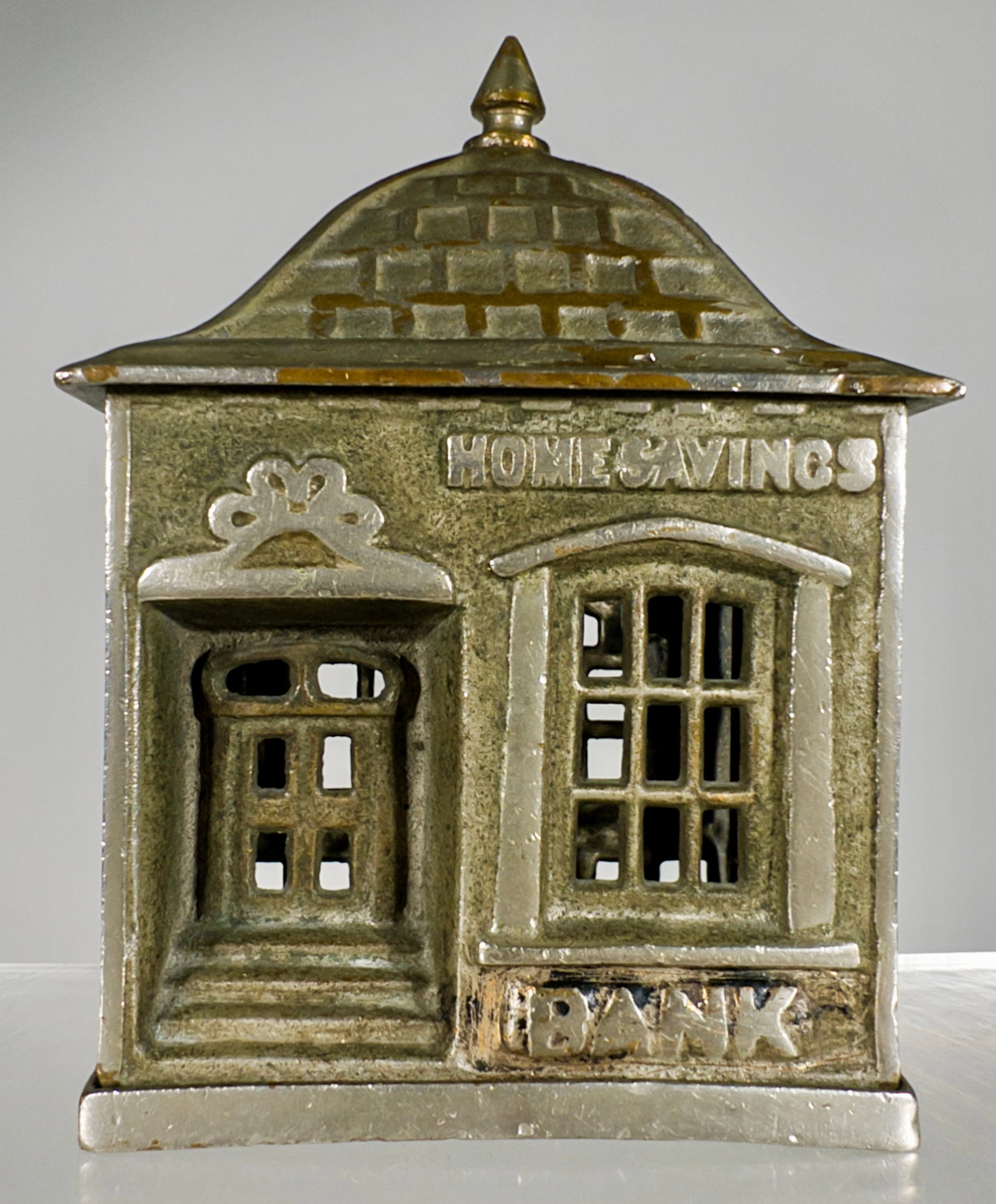 Home Savings Bank with Pointy Finial - Nickel Plated Very Rare (1 of 2)