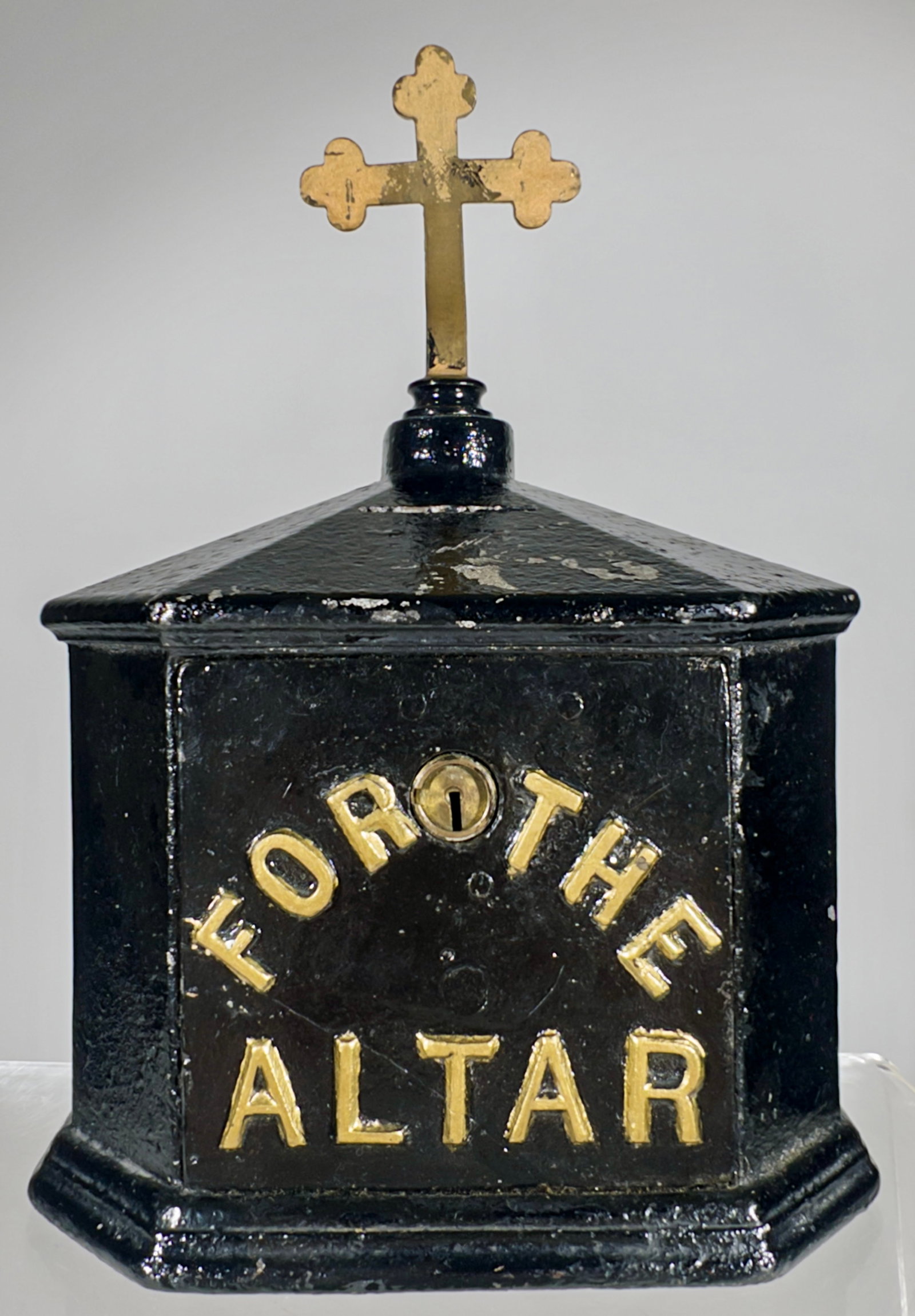 For the Alter Alms Box - Cast Iron with Lead Cross - A Wonderful Handmade Collection Box: American 1900 - 9 3/4" T