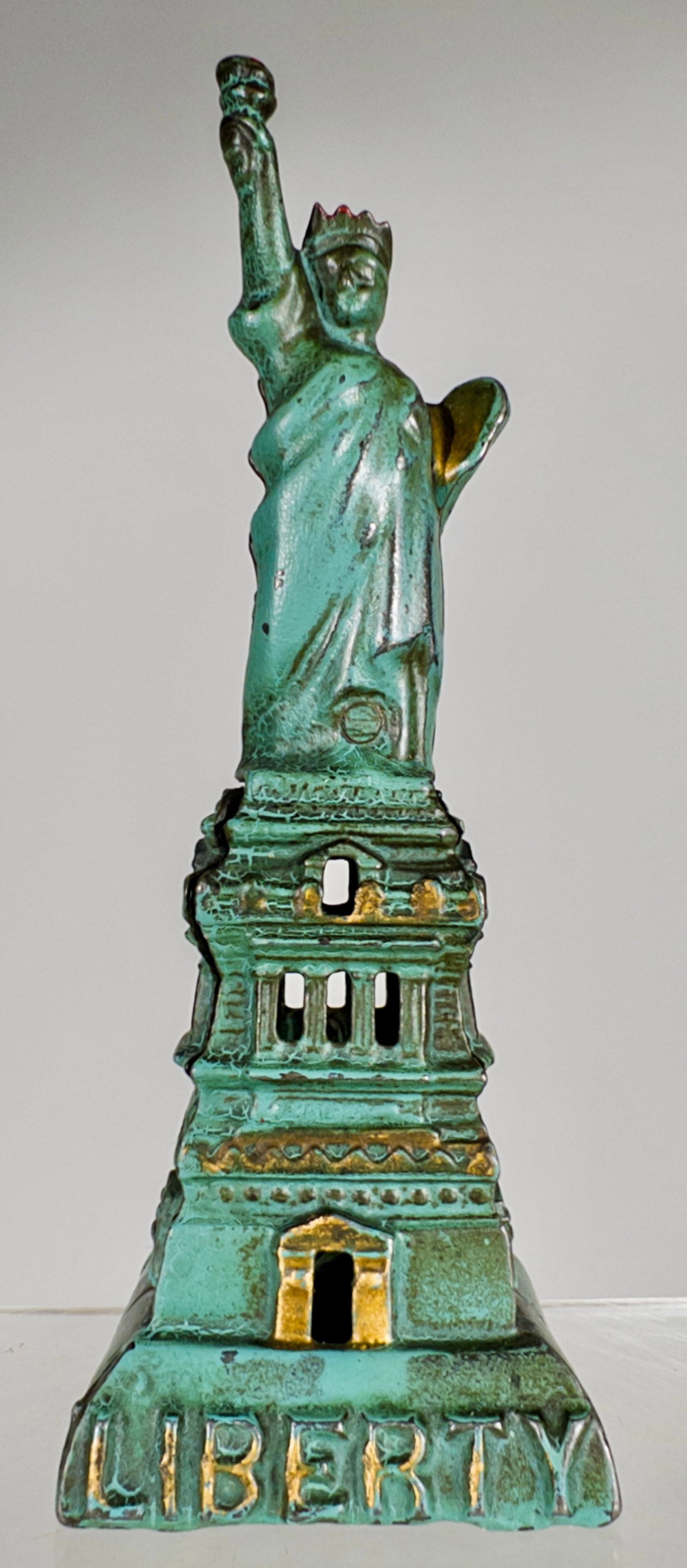 Statue of Liberty Bank Middle Size Blue Color - Scarce: Kenton Hardware - Kenton, OH. 1915 - 6 1/4"T