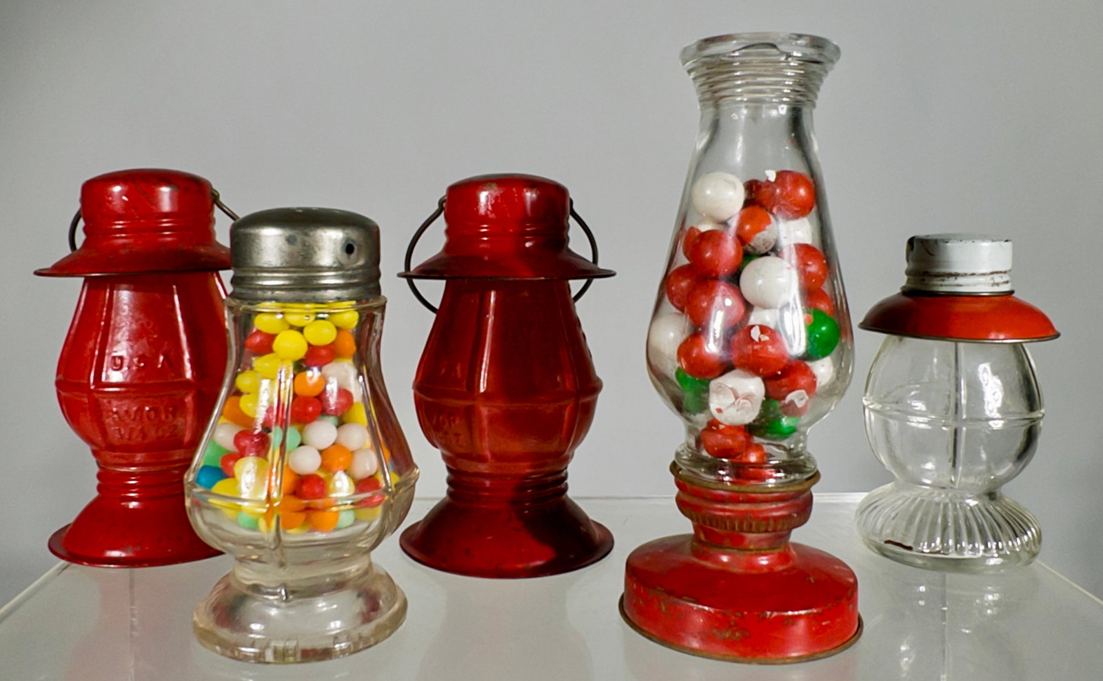 Five Assorted Glass Containers: American 1930 to 1950 - Tallest is 4 1/2"