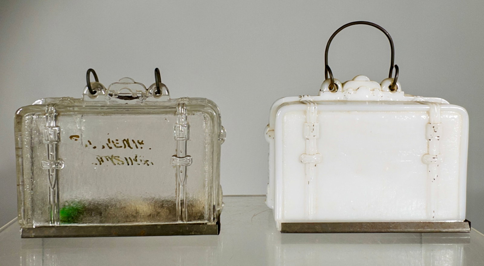 Glass / Milk Glass Suitcase Candy Containers (1 of 2)