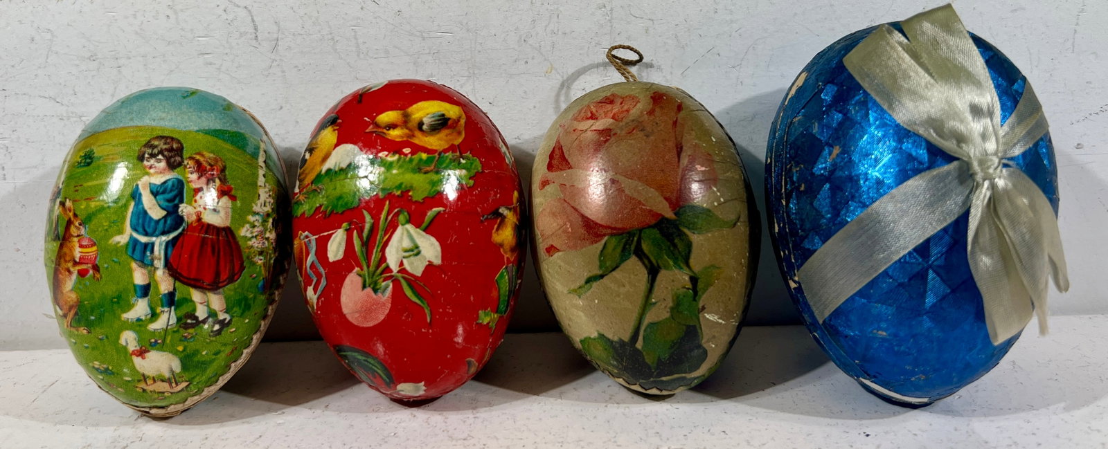 Four Easter Eggs - Paper Mache/Cardboard: German 1920/30's - 3 1/2"L