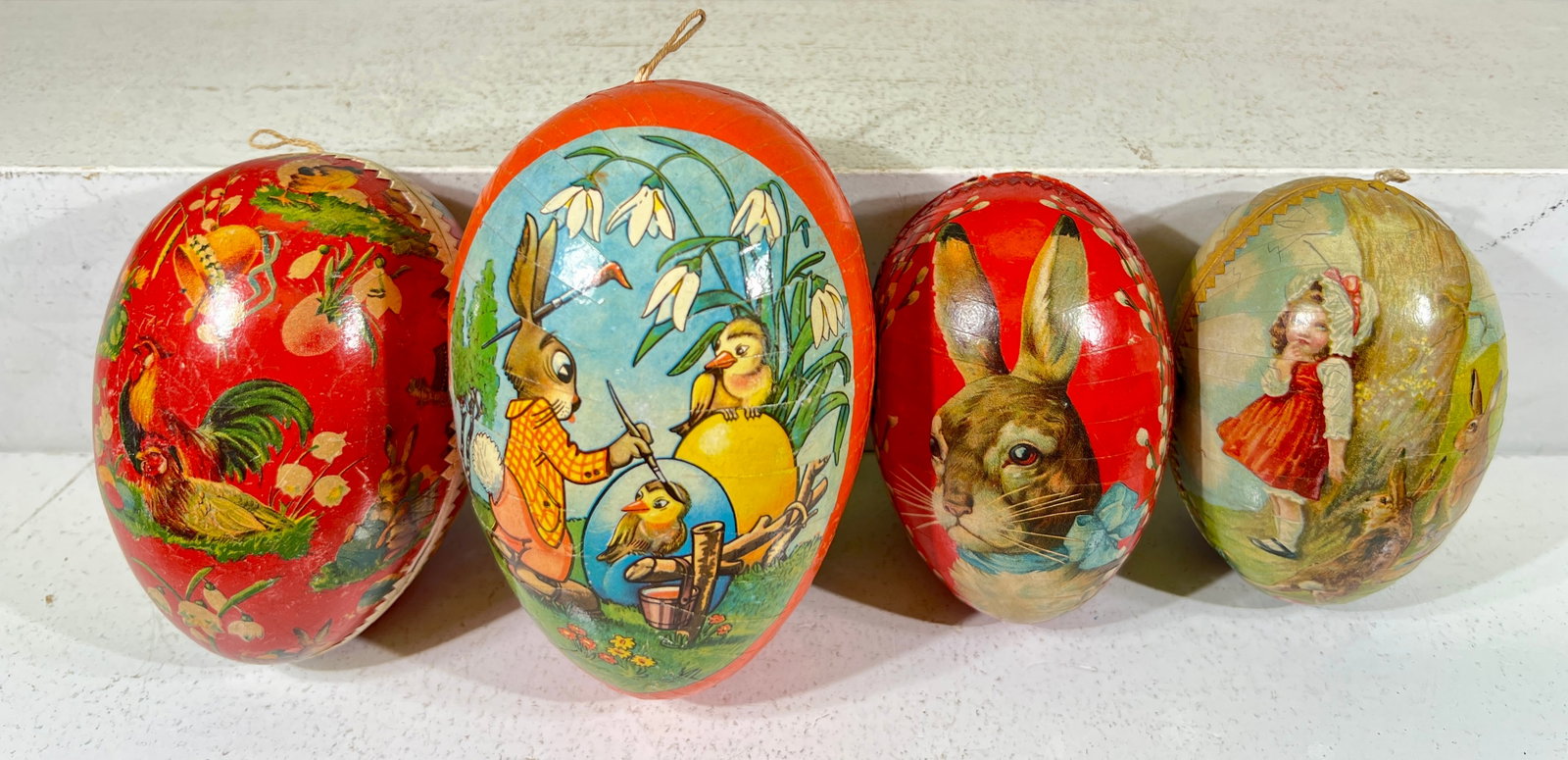 Four Colorful Easter Eggs: German 1920/30's - 5 3/4"L