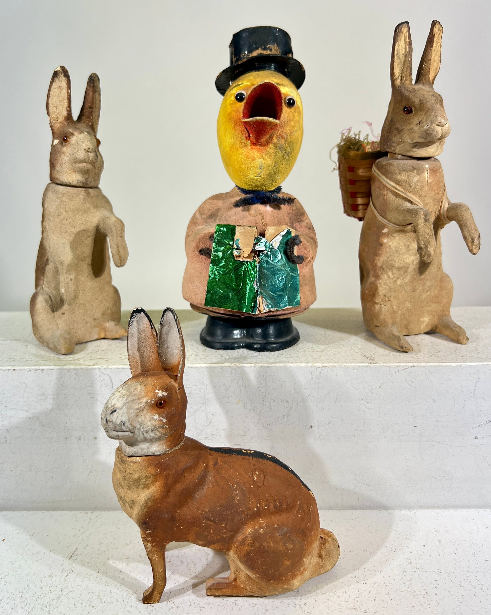 Three Rabbits / Duck Caroler - Candy Containers: German 1920/1940 - 8"T