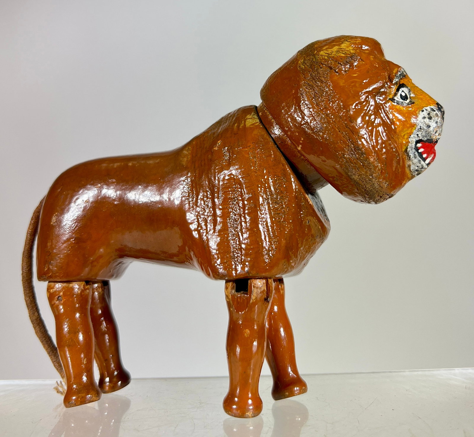 Jointed Schoenhut Lion: Schoenhut Toys - Philadelphia 1920 - 6 1/2"L x 4"T