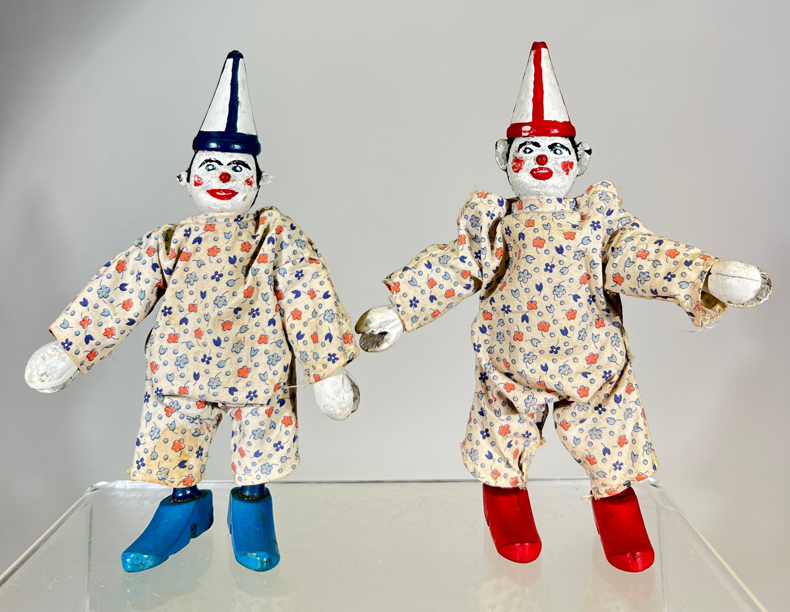 Two Jointed Clowns: Schoenhut Toys - Philadelphia 1920 - 7 1/4"T