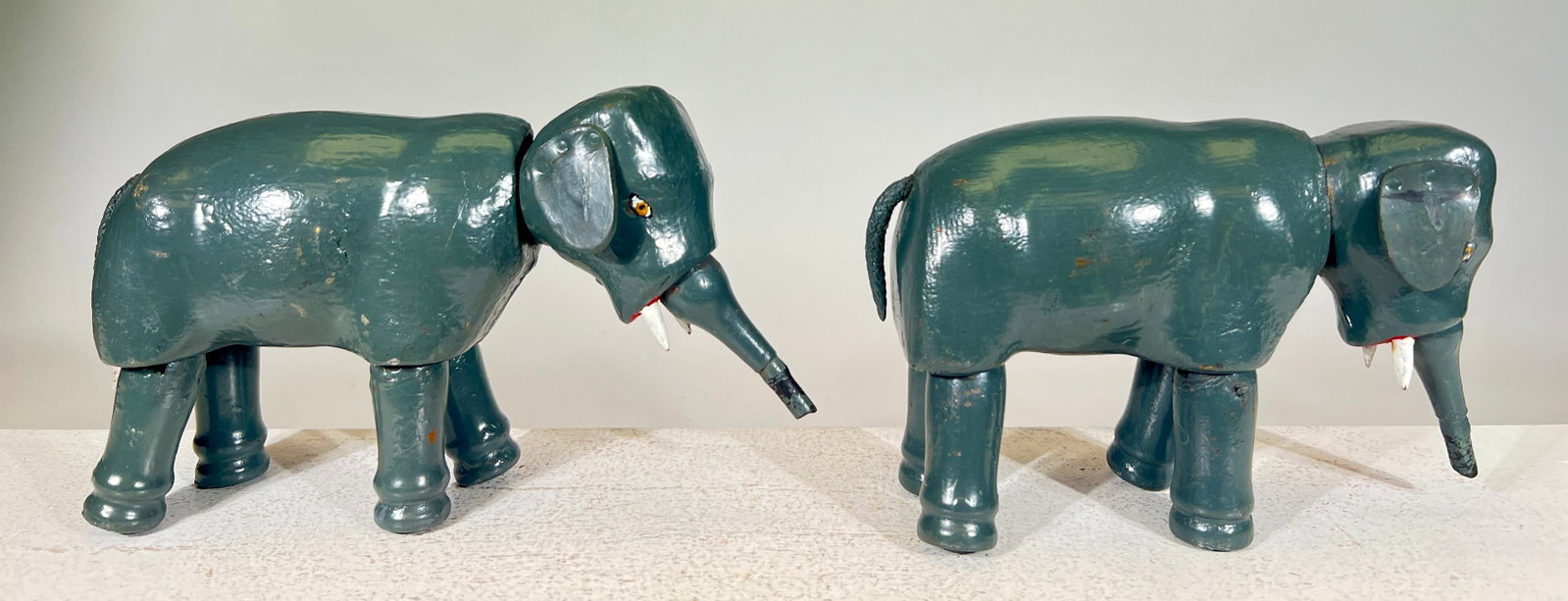 Two Jointed Elephants: Schoenhut Toys - Philadelphia 1920 - 7"L x 4"T