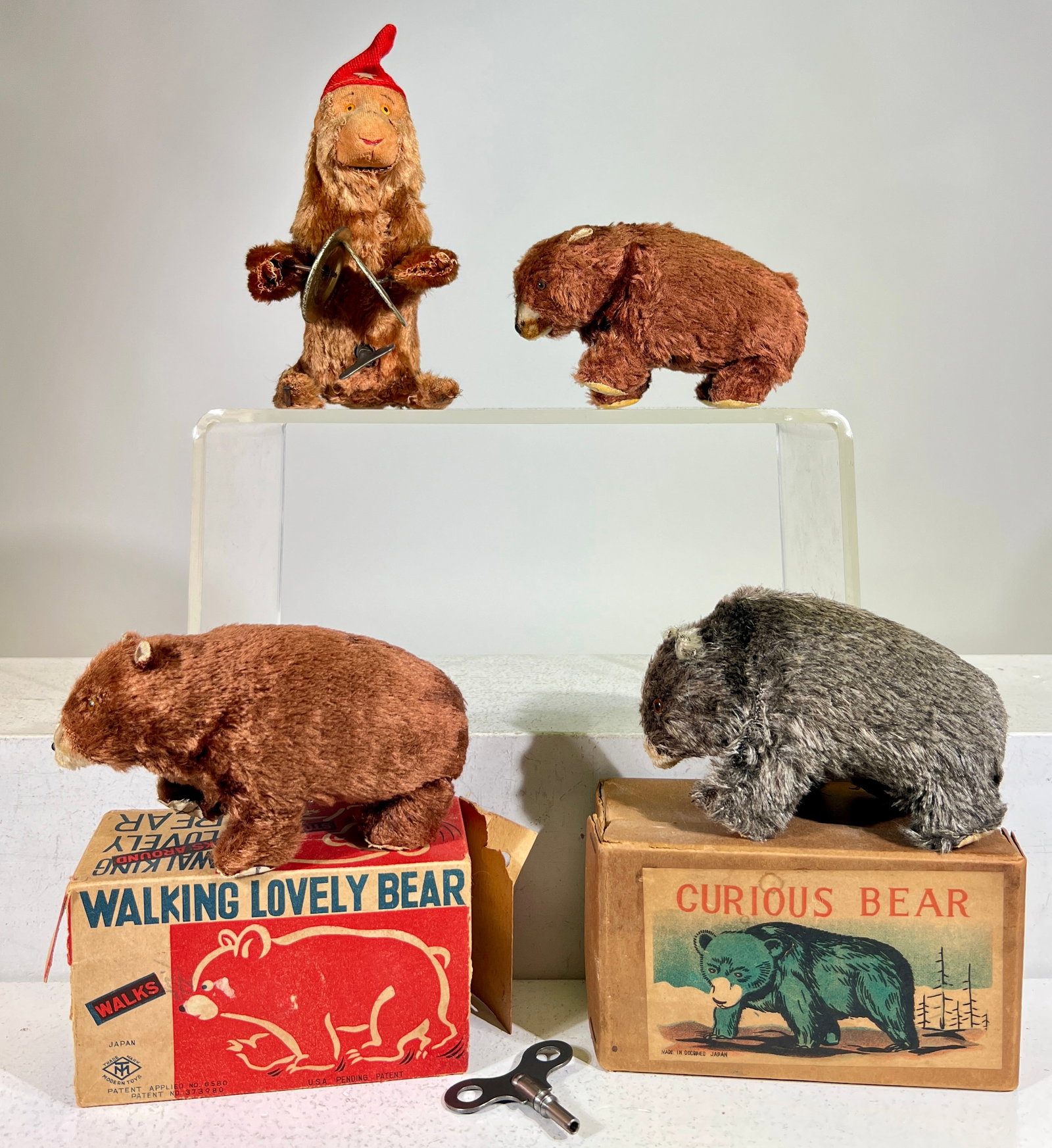 Three Windup Bear Toys / Monkey Cymbalist: Most are Occupied Japanese - Circa 1940/50 - 5"L
