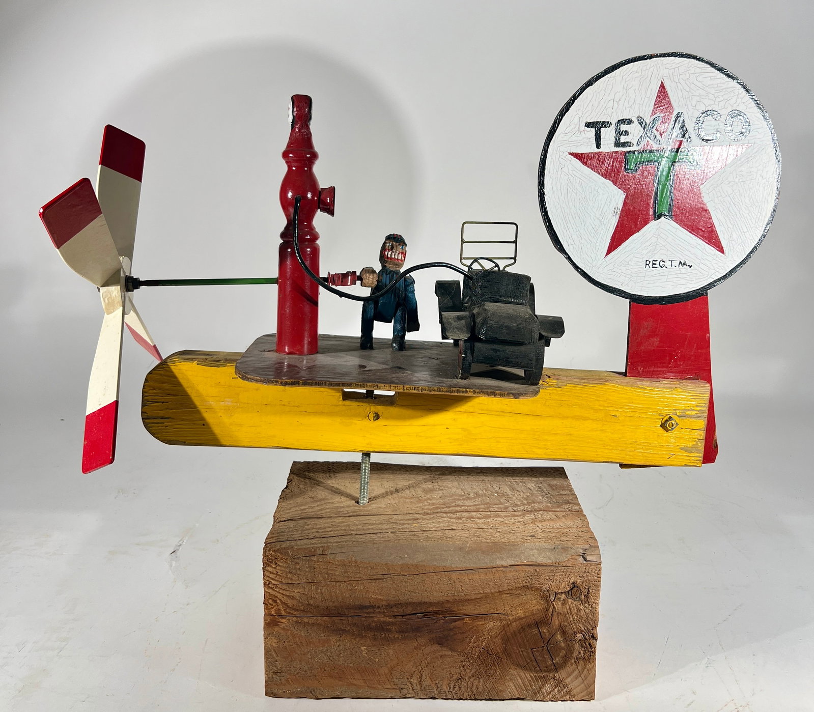 Texaco Station Folk Art Whirligig - Mounted to a Wooden Pedestal (1 of 3)