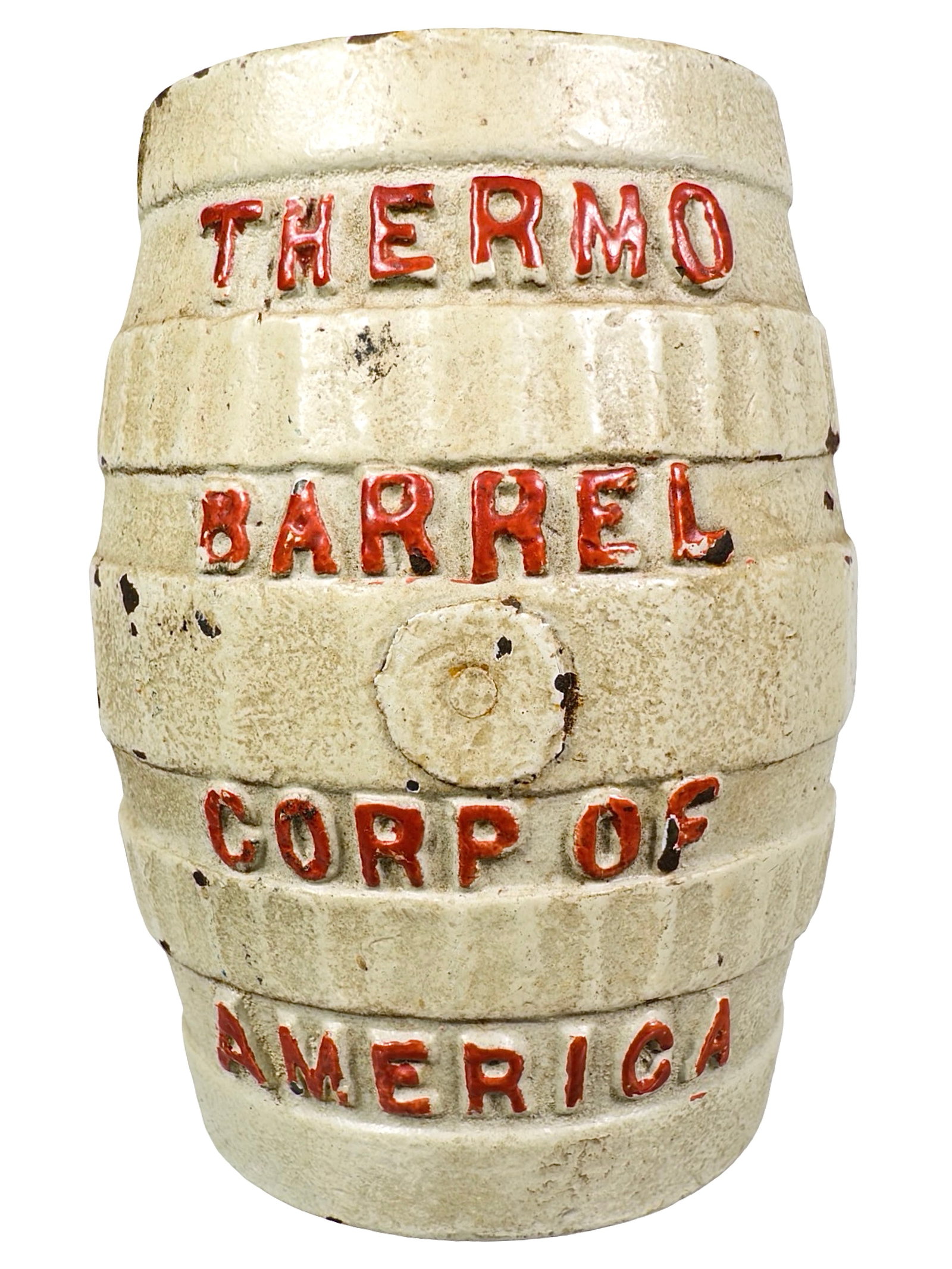 Thermo Barrel Corp. of America Advertising Paperweight: American - Circa 1930's. 3" Tall x 2 1/4" Circular. The Peirce Collection.