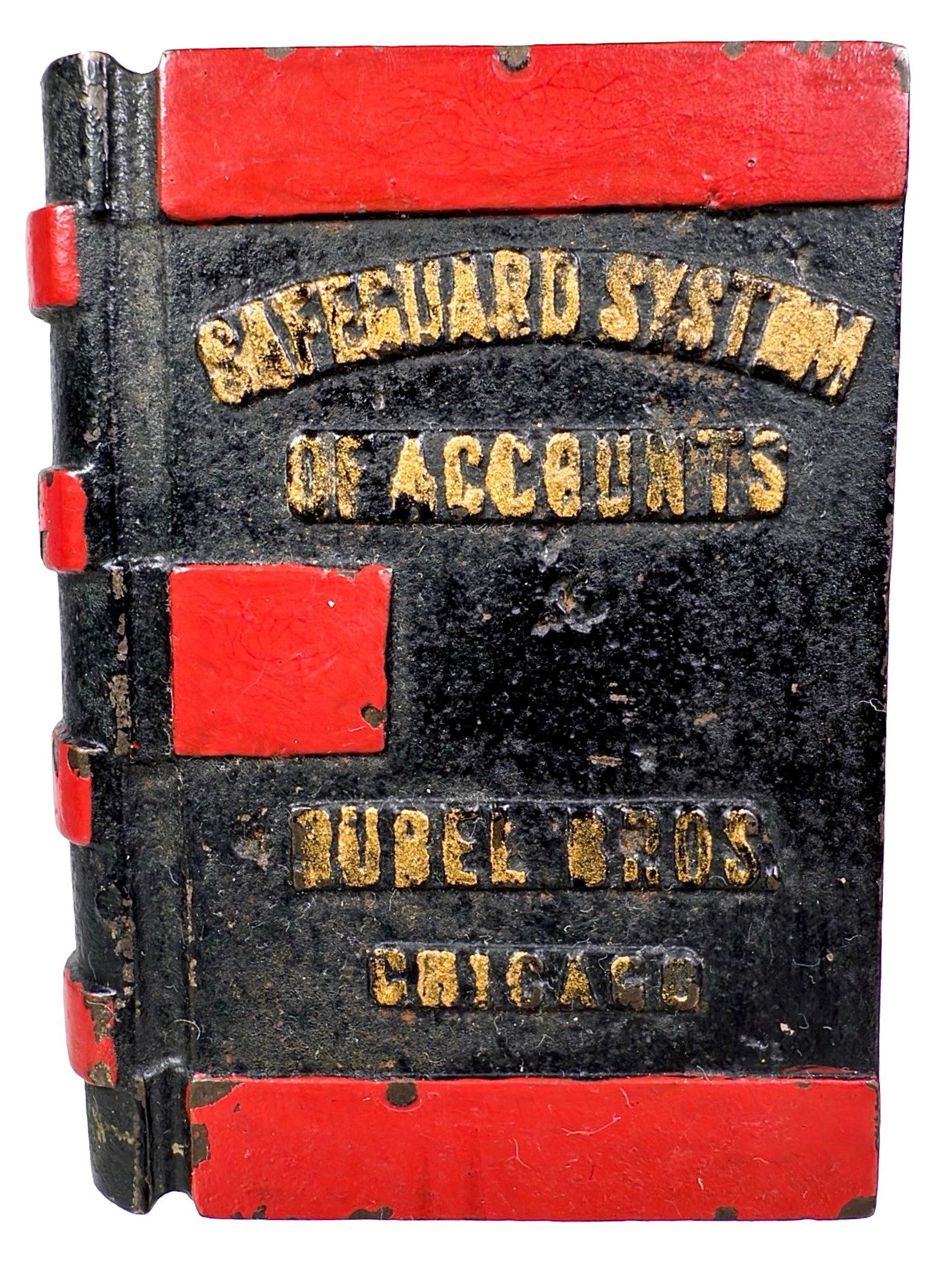 Safeguard System of Accounts Advertising Paperweight: Rubel Bros. - Chicago - Circa 1920's. 3" Tall x 2 1/4" Wide. The Peirce Collection.