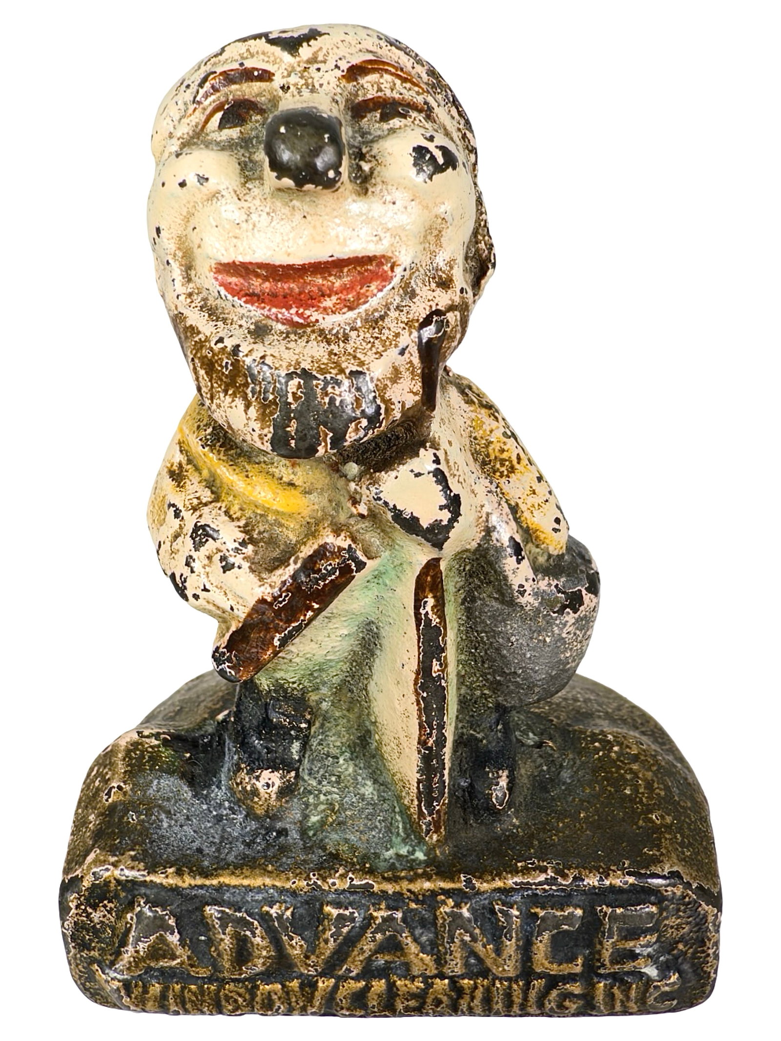 Advance Window Cleaning Inc. Advertising Paperweight - Cast Iron: American - Circa 1930's. 3 1/8" Tall x 2 1/2" Wide. The Peirce Collection.