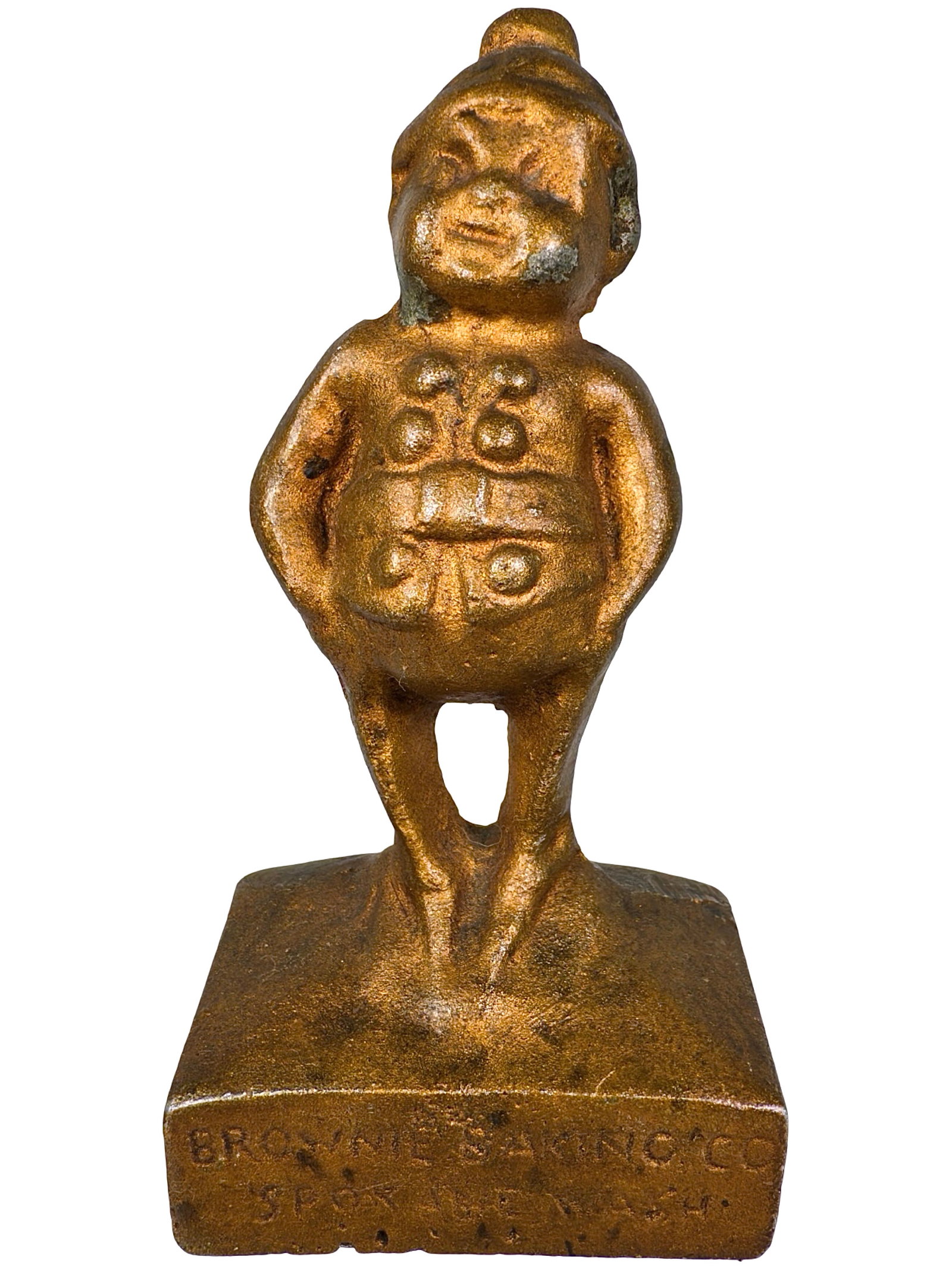 Brownie Baking Co. Advertising Paperweight - Aluminum: Spokane, Wa. - Circa 1920's. 5" Tall x 2 1/2" Wide. The Peirce Collection.