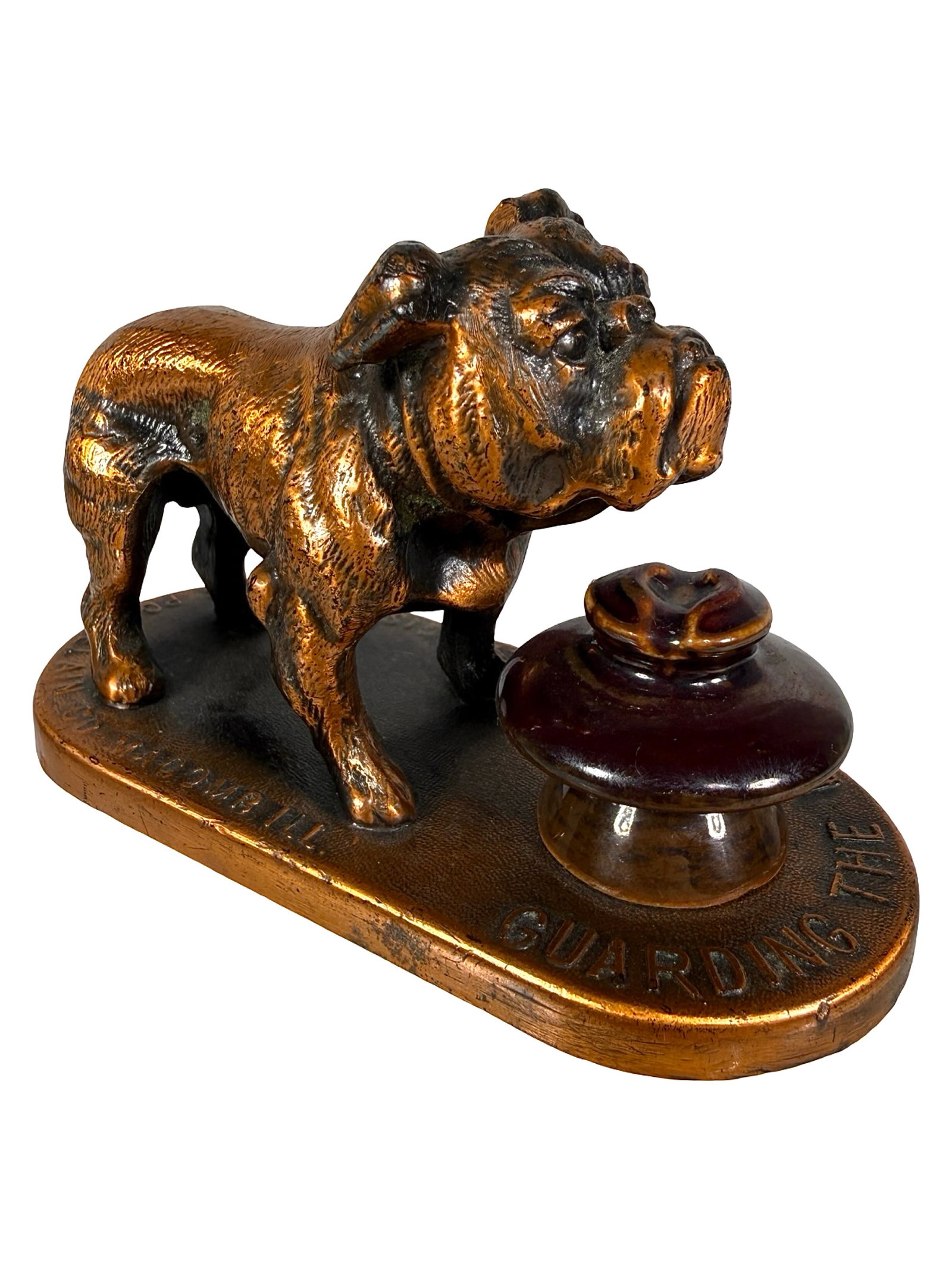 Illinois Electric Porcelain Co. Advertising Paperweight - Brass & Porcelain: American - Circa 1940's. 2 3/8" Tall x 3 7/8" Wide. The Peirce Collection.