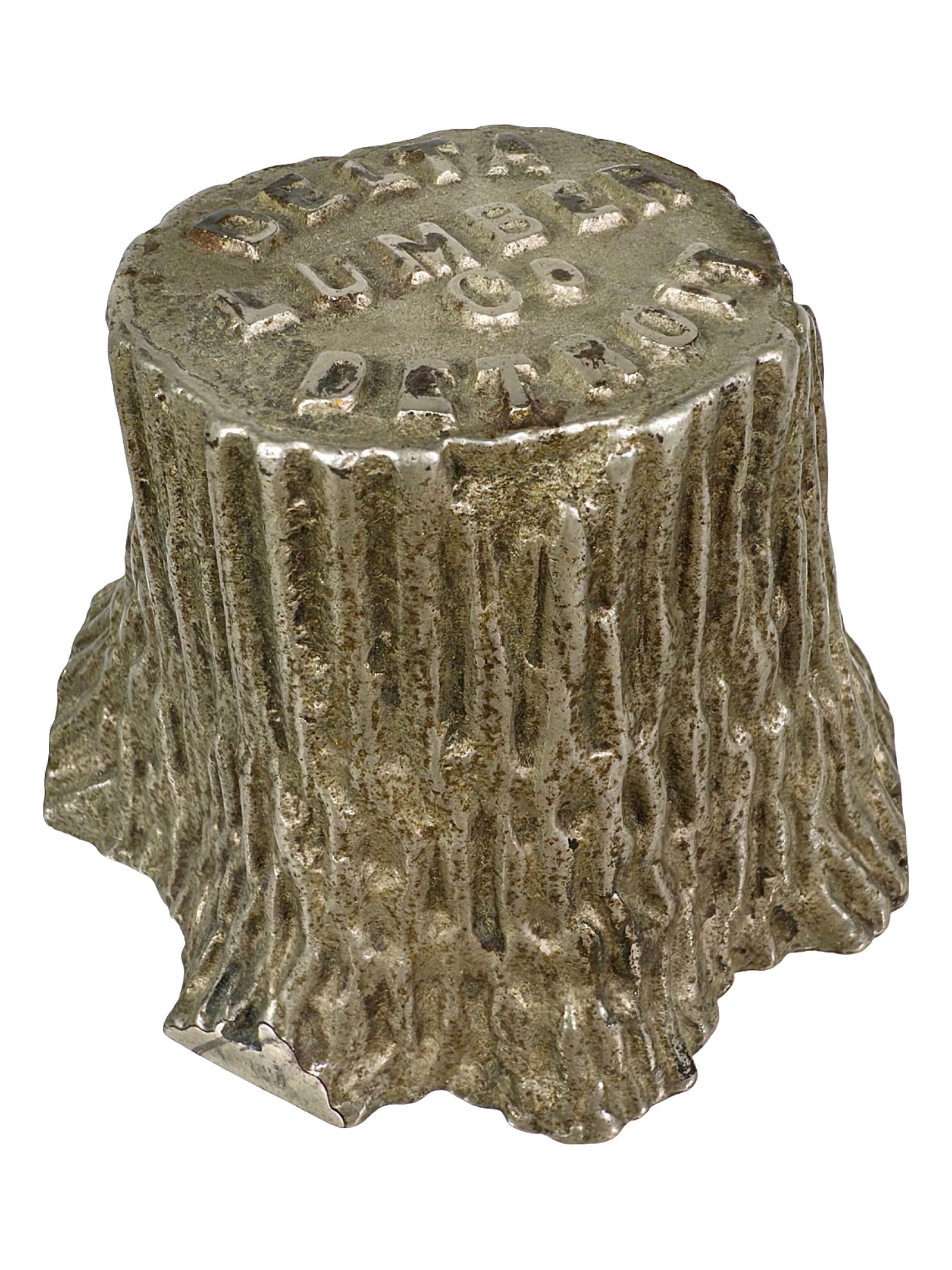 Delta Lumber Company Advertising Paperweight - Cast Iron: Made by Ideal Mfg. Co. Detroit, Mi. - Circa 1910's. 2 3/4" Tall x 3 3/4" Wide. The Peirce Collection.