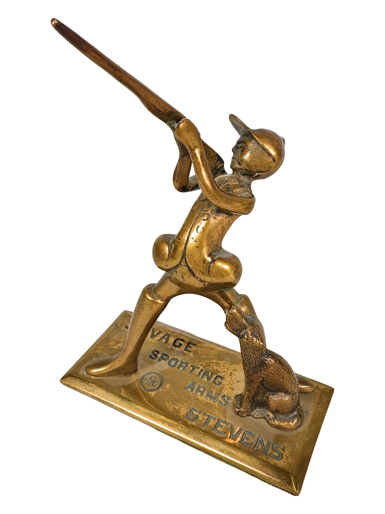 Stevens Sporting Arms Advertising Paperweight - Brass: American - Circa 1950's. 6 1/4" Tall x 4 1/2" Wide. The Peirce Collection.