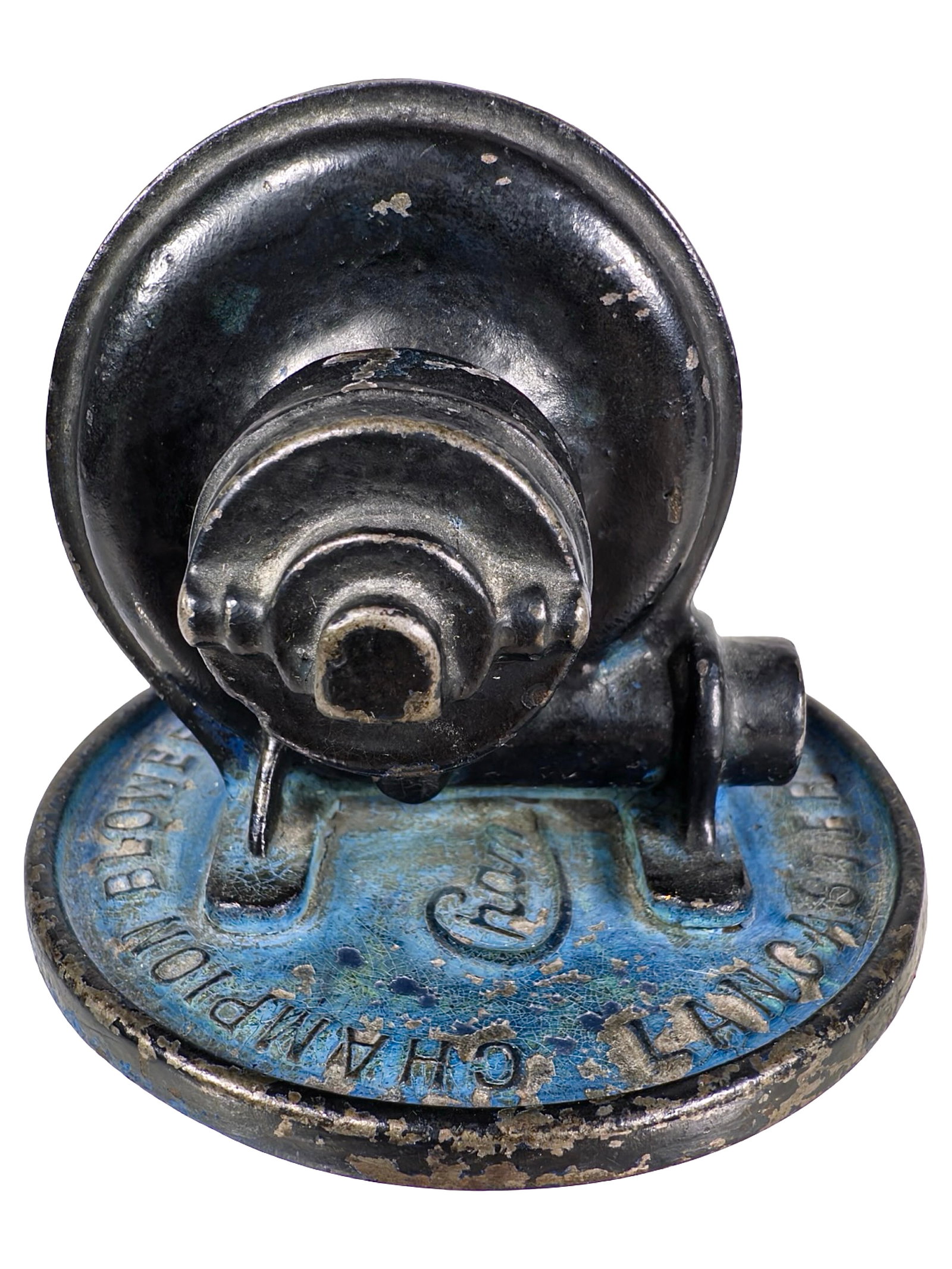 Champion Blower & Forge Co. - Advertising Paperweight - Cast Iron: Lancaster, Pa. - Circa 1920's. 3" Tall x 3 3/4" Circular. The Peirce Collection.