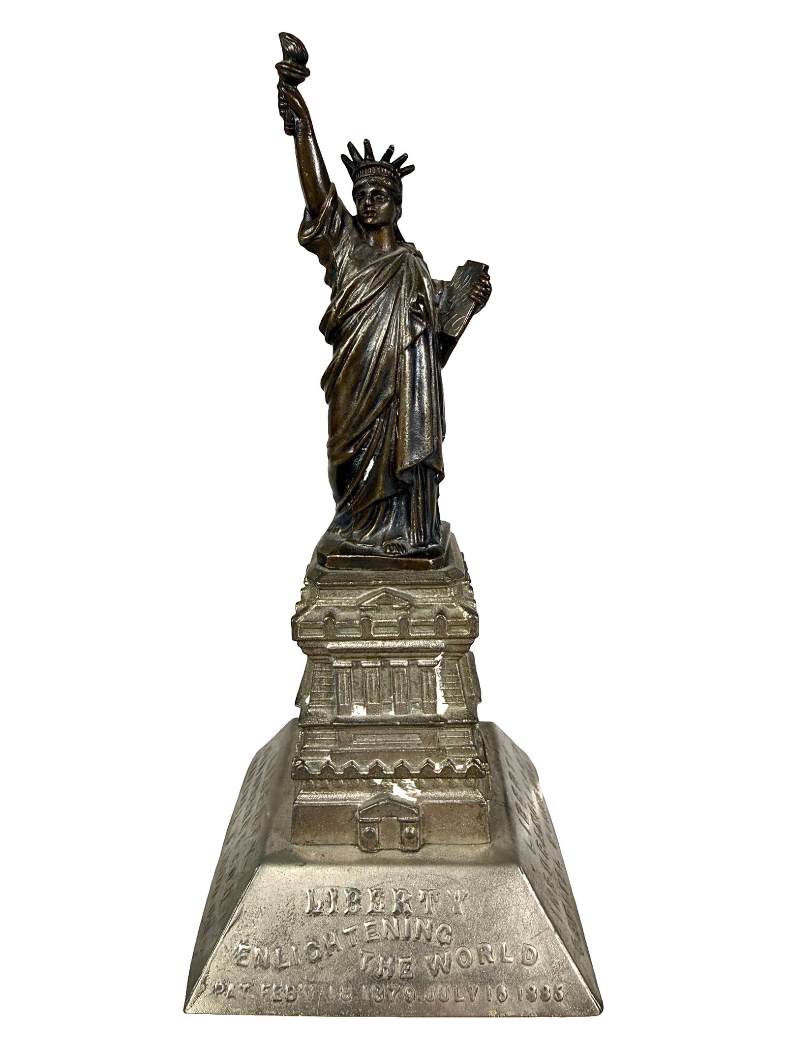 Liberty Insurance Co. NY. - Advertising Paperweight: Made of Tin, Lead & Chalk. American - Circa 1905. 6 3/4" Tall x 3 1/8" Square. The Peirce Collection.