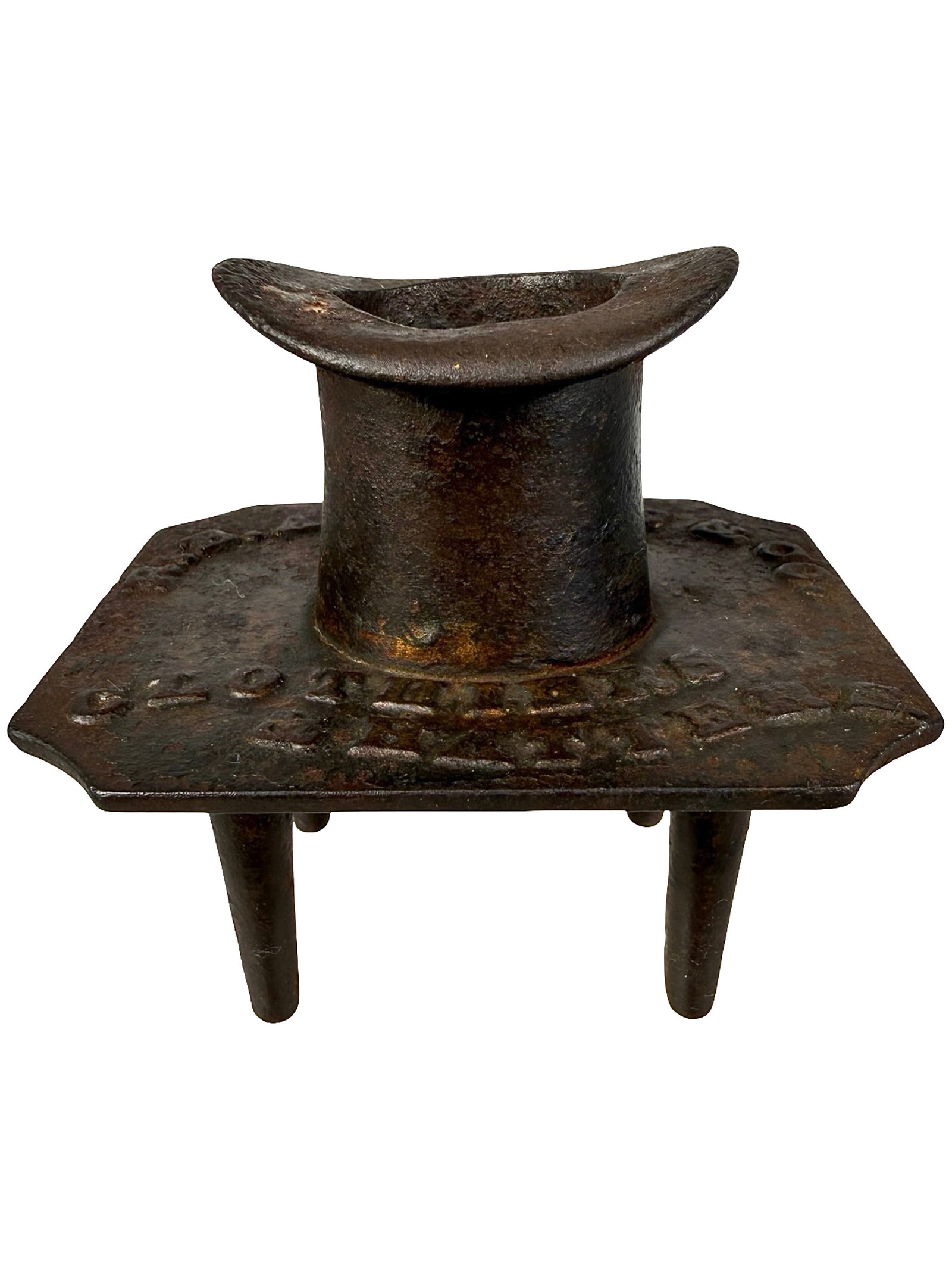 R. B. Andrews & Co. - Clothiers & Hatters - Advertising Paperweight: Made of Cast Iron. American - Circa 1880's. 3" Tall x 3 1/4" Wide. The Peirce Collection.