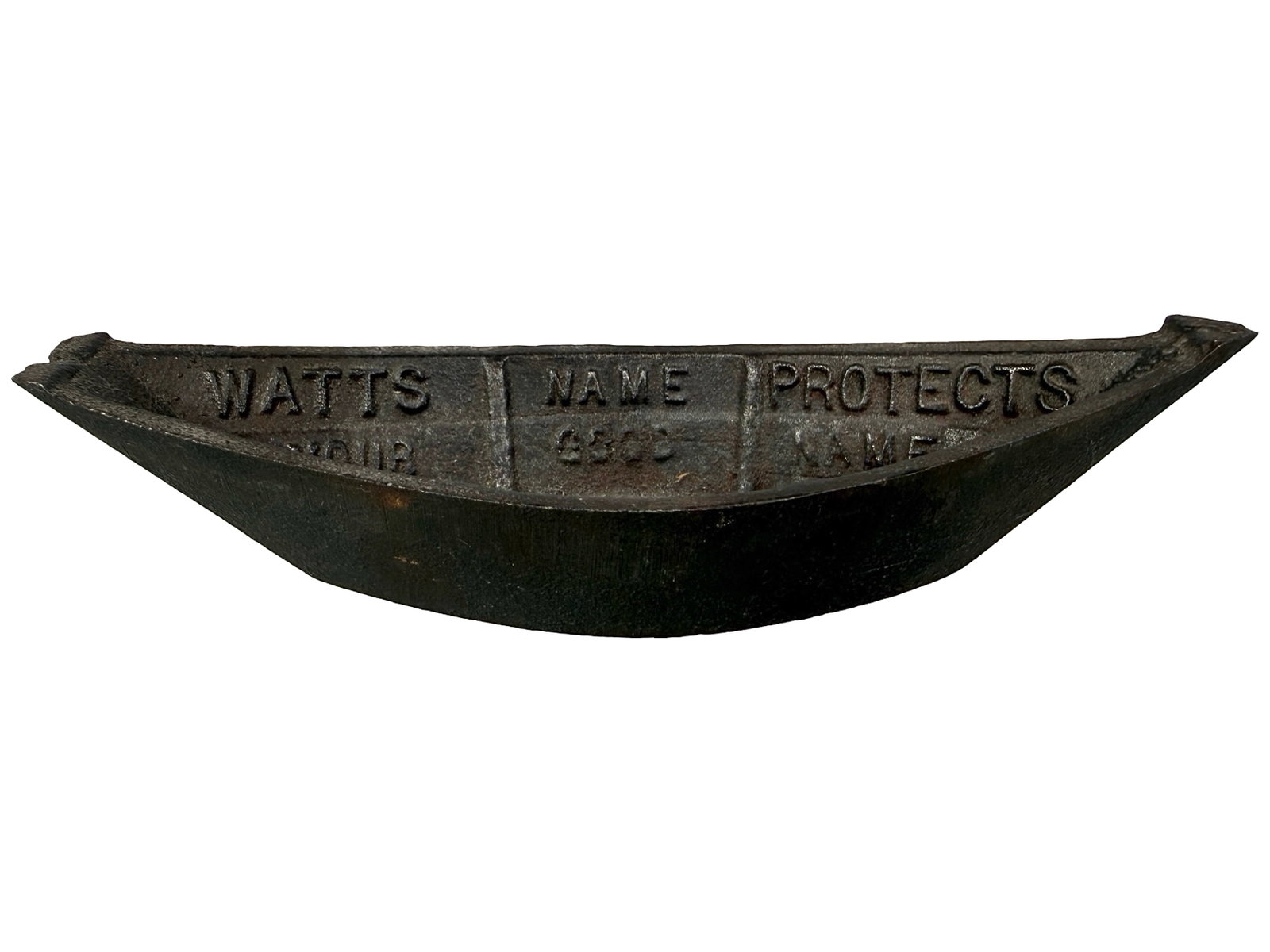 Watts Company - Advertising Paperweight - Row Boat Form: Made of Cast Iron. American - Circa 1920's. 1 1/2" Tall x 6 1/4" Wide. The Peirce Collection.