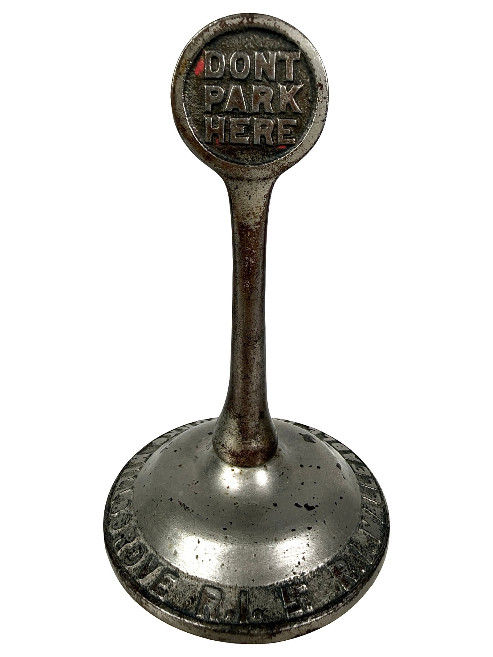 R. I. Malleable Iron Works - Advertising Paperweight - Cast Iron: American - Circa 1920's. 4 1/2" Tall x 2 3/4" Circular. The Peirce Collection.