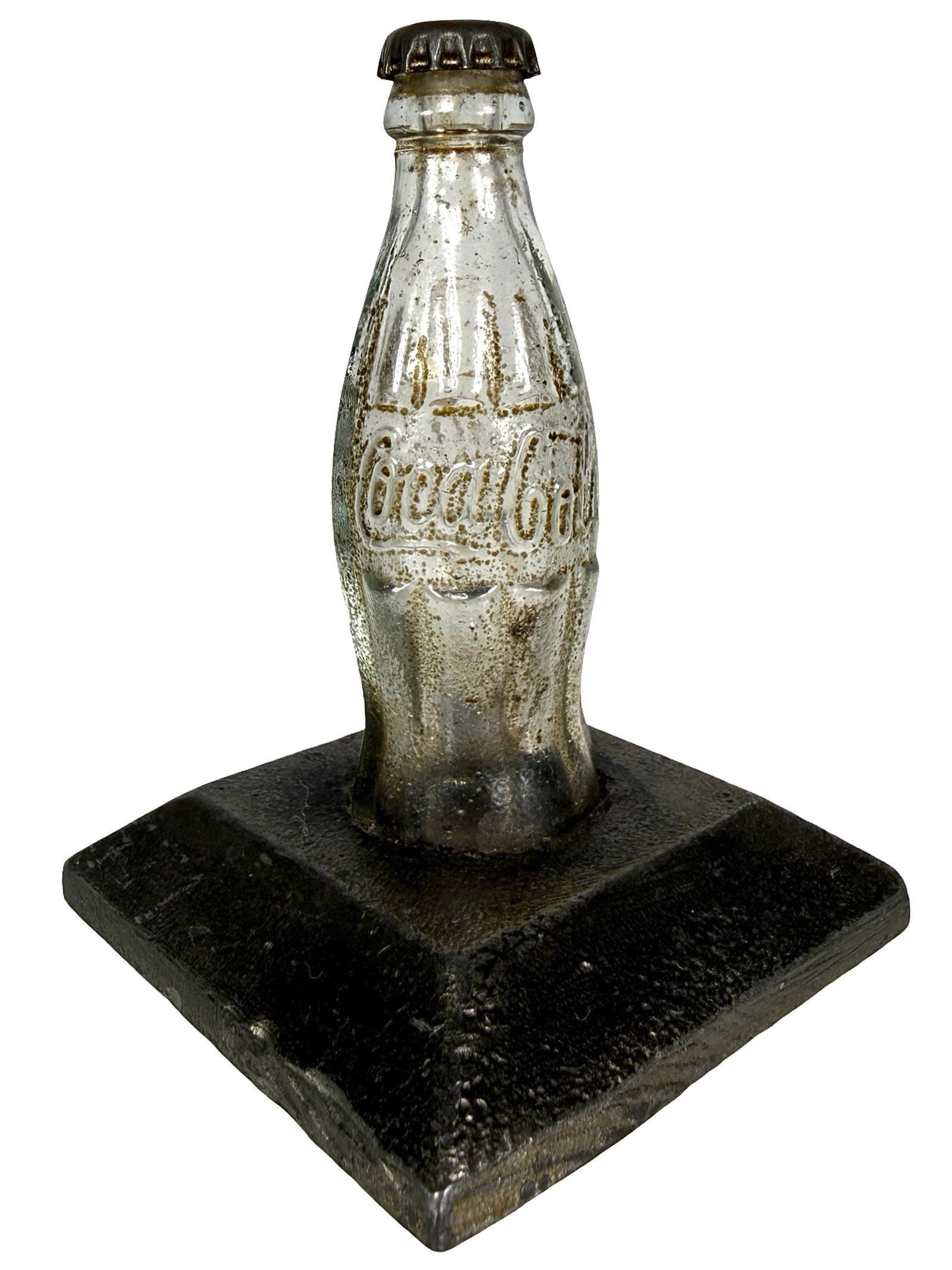 Coke Advertising Paperweight: Made of Lead & Glass. American - Circa 1930's. 2 3/4" Tall x 2" Square. The Peirce Collection.