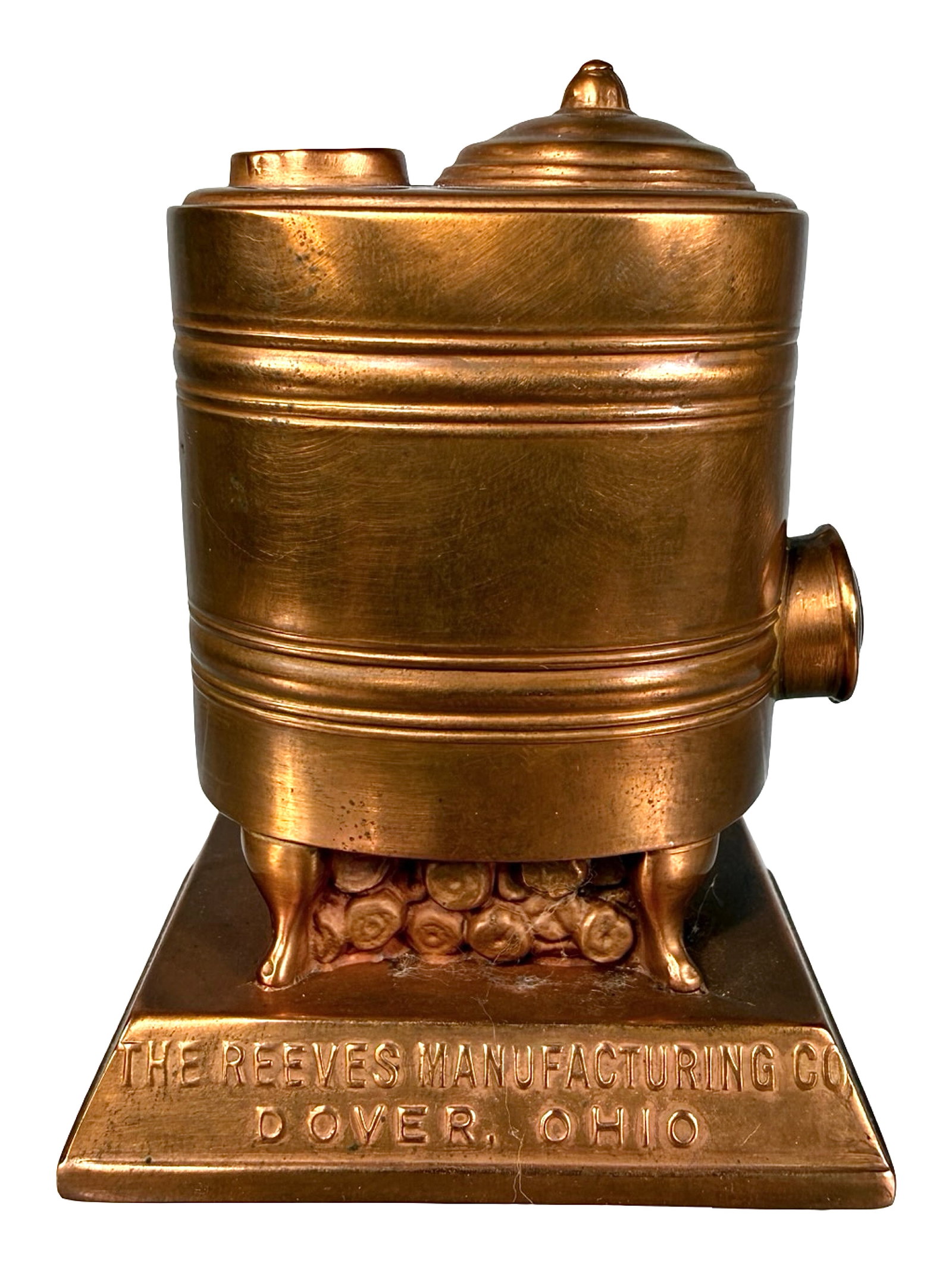The Reeves Manufacturing Co. - Advertising Paperweight - Coppered Lead: Dover, Oh. - Circa 1940's. 3 1/8" Tall x 2 1/2" Deep. The Peirce Collection.