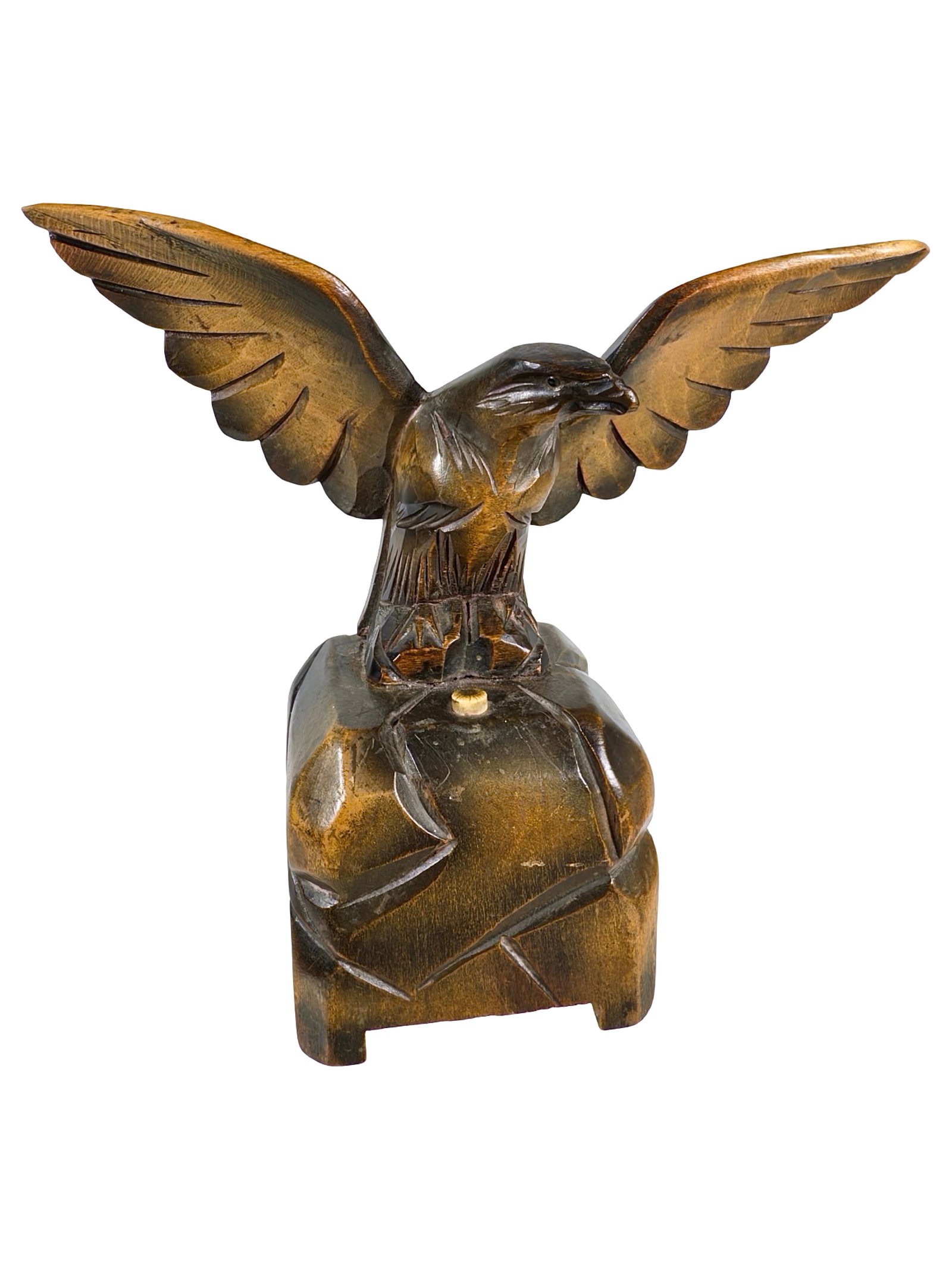 Eagle on Base - Windup Bell: Made of Wood & Steel. German - Circa 1920's. 6 1/4" Tall x 6 3/4" Wide. The Wayne Babbitt Collection.