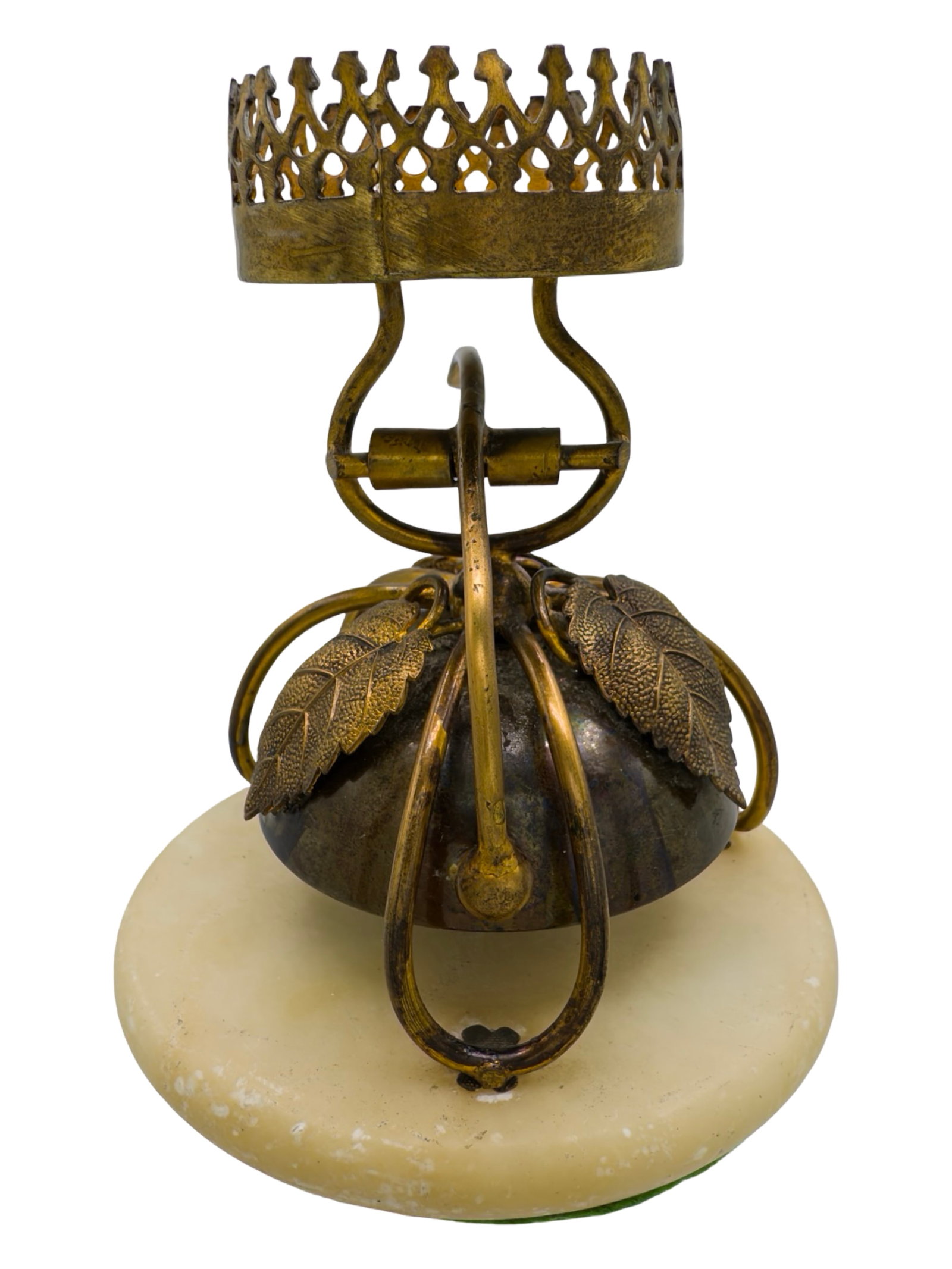 Floral Leaves Tap Bell: Made of Brass mounted to Onyx. European - Circa 1890's. 3 3/4" Tall x 3" Circular. The Wayne Babbitt Collection.