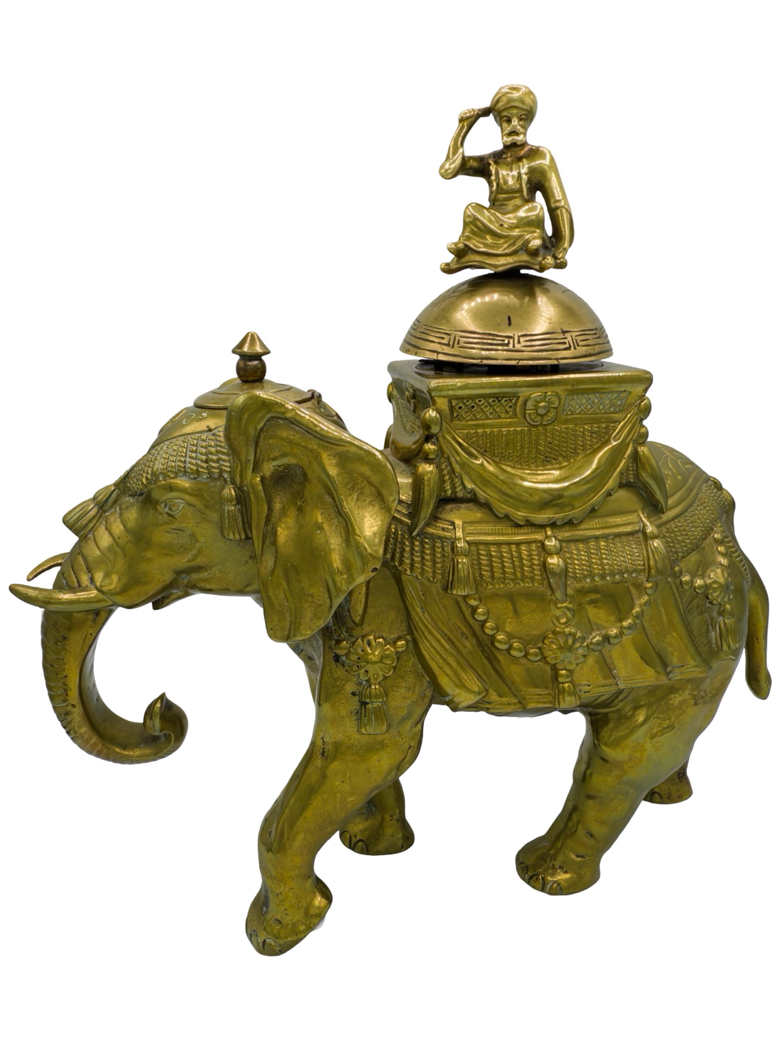 Maharaja Indian Prince - Counter Bell - Rare: Windup Bell. Made of Brass. French - Circa 1890's. 10 3/4" Tall x 10" Wide. The Wayne Babbitt Collection. A rare and very impressive French counter bell.