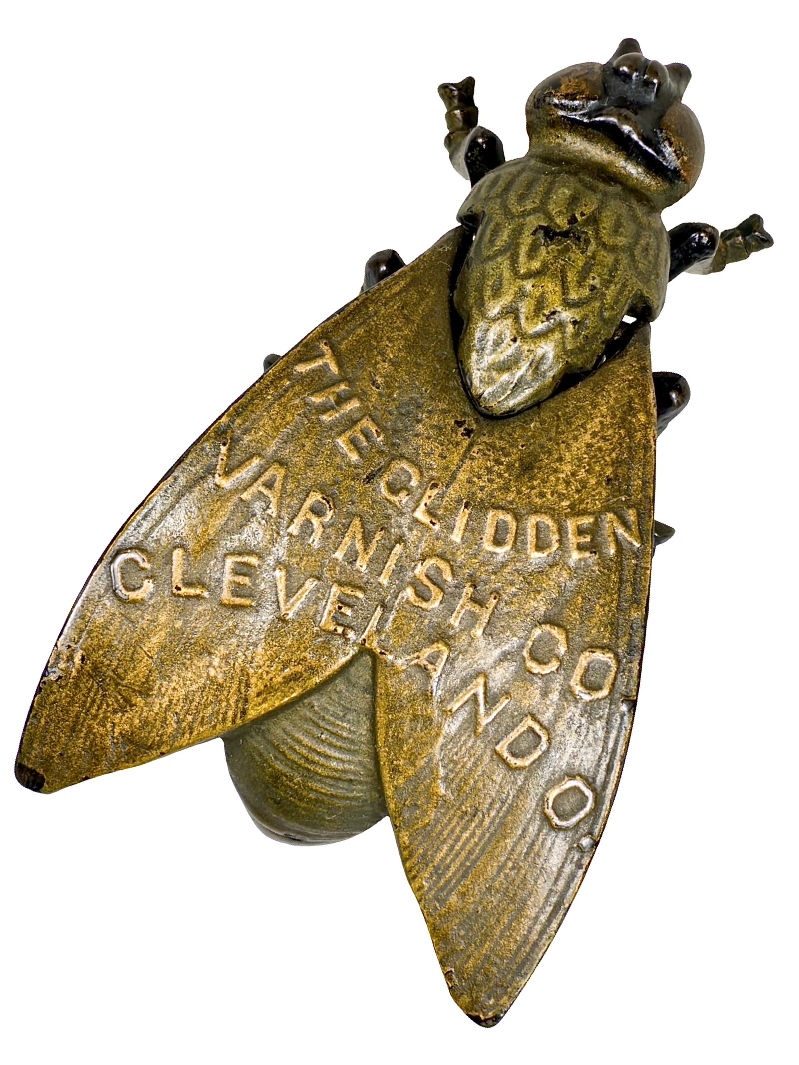 Cast Iron Fly Match Safe with Advertising (1 of 7)