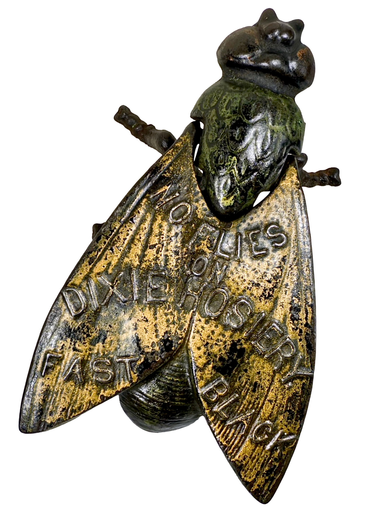 Cast Iron Fly Match Safe with Advertising (1 of 7)