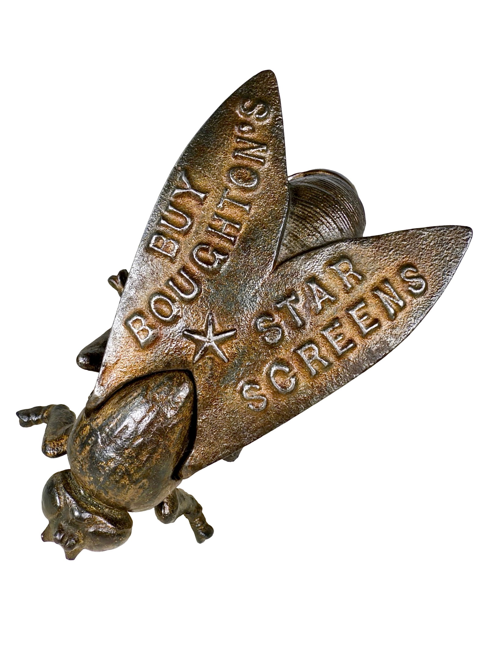 Cast Iron Fly Match Safe with Advertising (1 of 7)