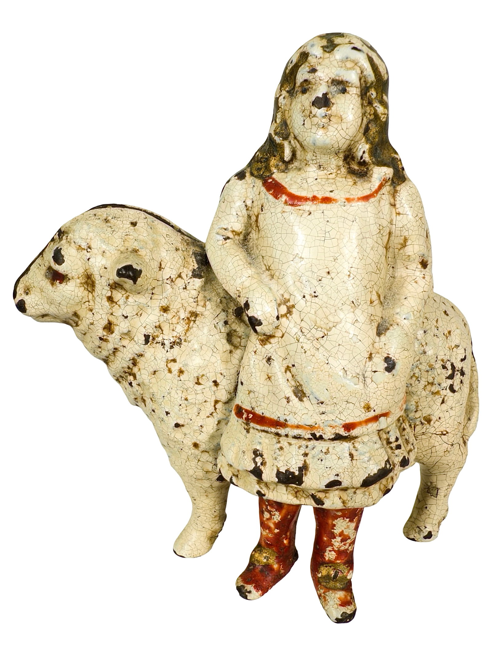 Mary and Her Lamb - Iron Bank: By J. & E. Stevens Company. Cromwell, Ct. - 1895 - 4 3/8" Tall. The Peirce Collection.