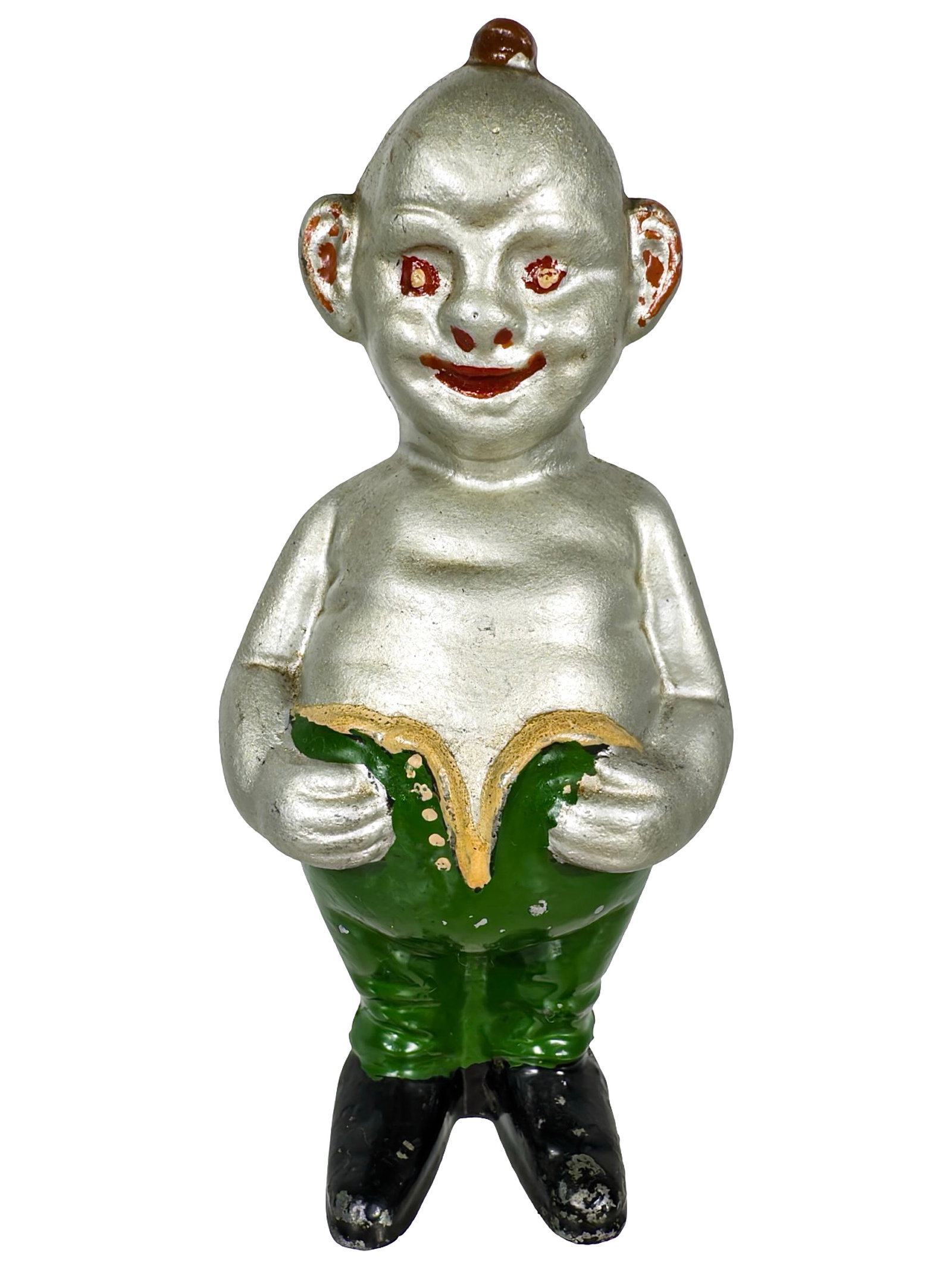 Cupie Bank - Aluminum: English - 1930 - 5 7/8" Tall. The Tom Kellogg Collection.
