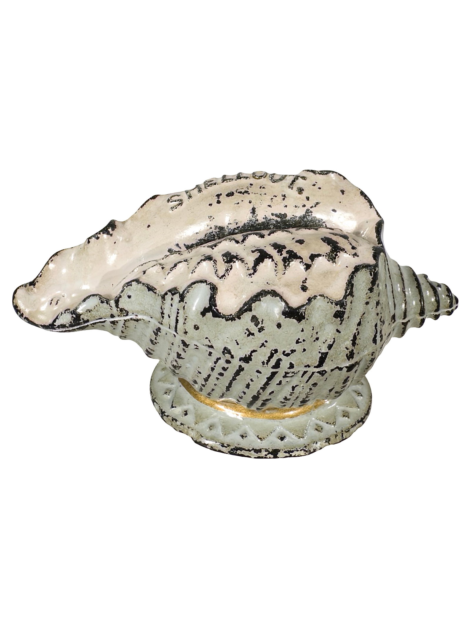 "Shell Out" - Conch Shell - Iron Bank: By J. & E. Stevens Company. Cromwell, Ct. - 1890 - 2 1/2" Tall. The Tom Kellogg Collection.