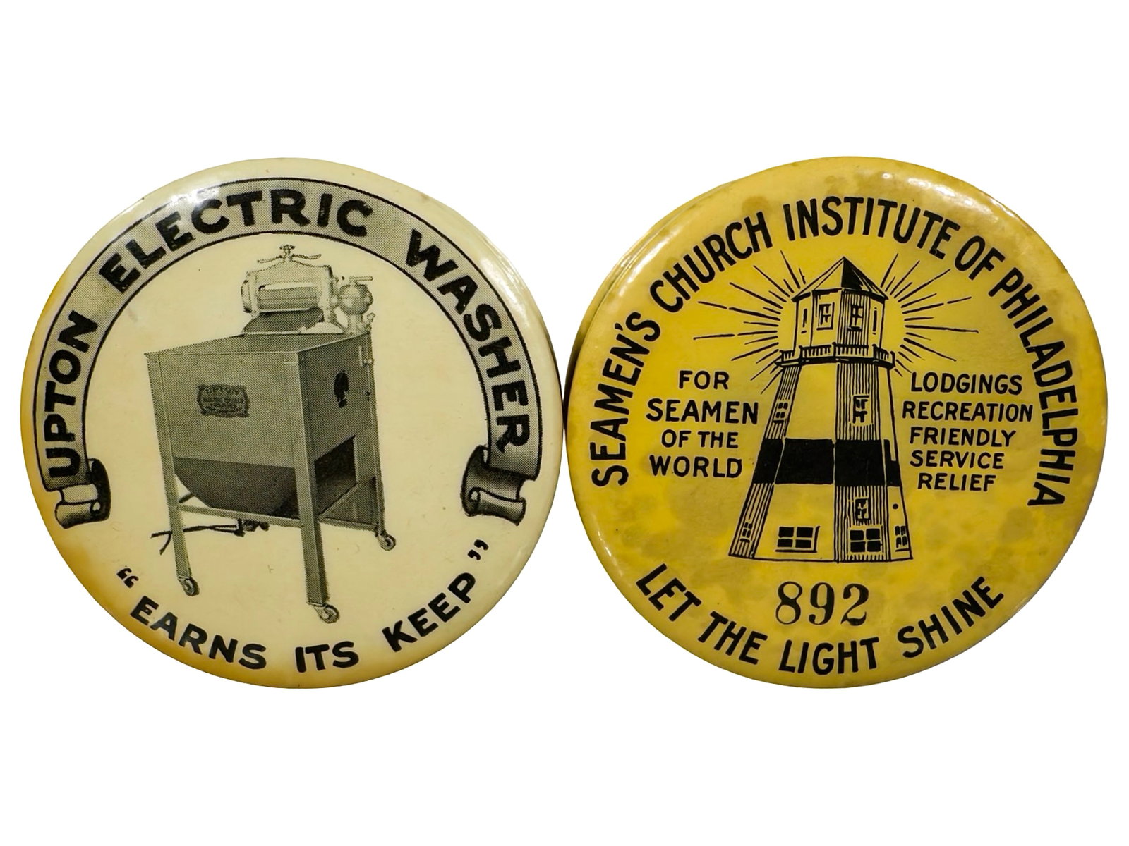 Two Celluloid Pocket Dime Banks: American - 1920's - 2" to 2 1/2 Circular. The Peirce Collection.